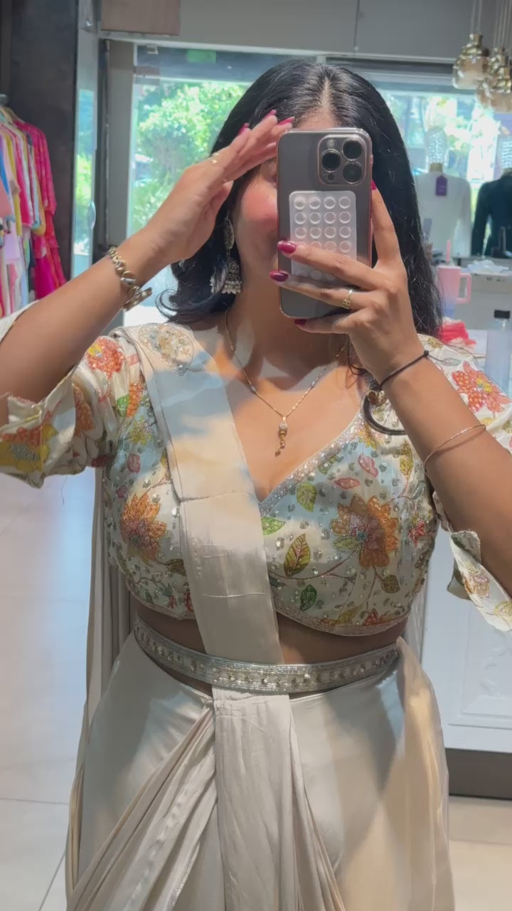 PRE-DRAPED SAREE IN HANDWORK