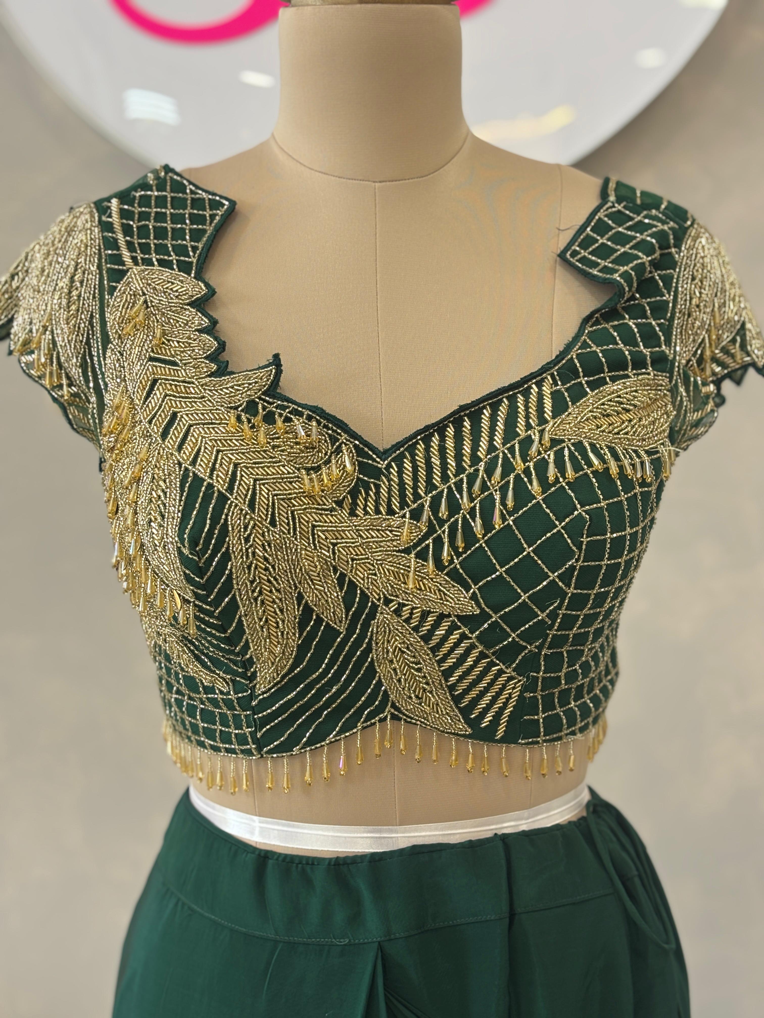 Elegant Pre-Stitched Saree in Deep Green Tone
