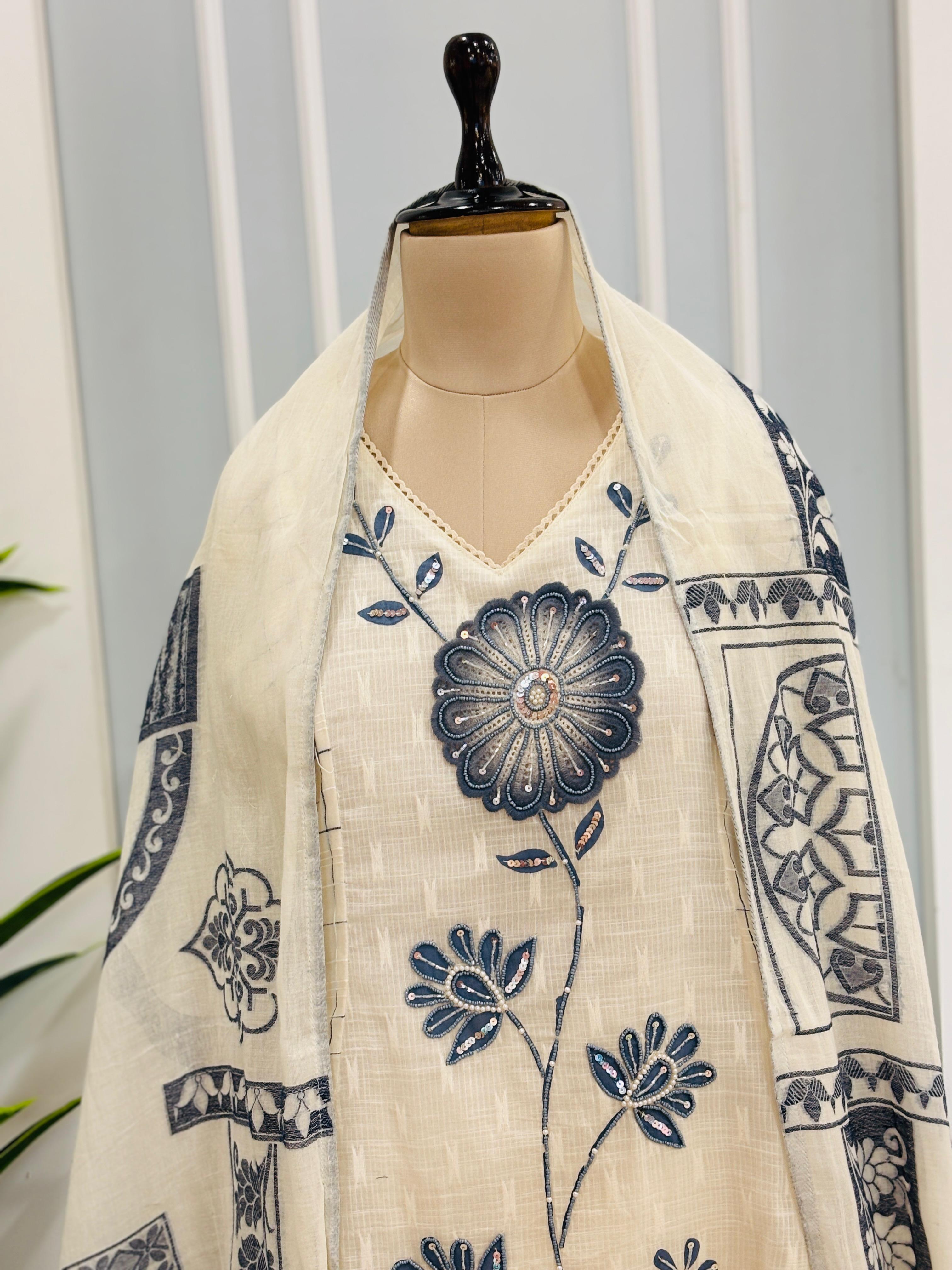 Graceful Floral Handwork Cotton Suit Set