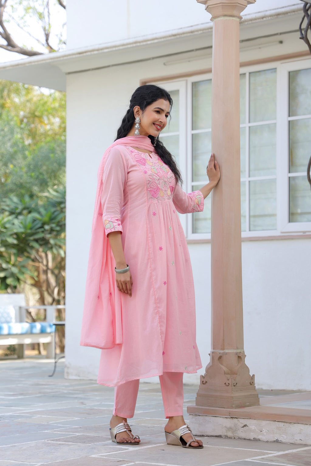 BEAUTIFUL HAND EMBROIDERED MUL COTTON SUIT SET