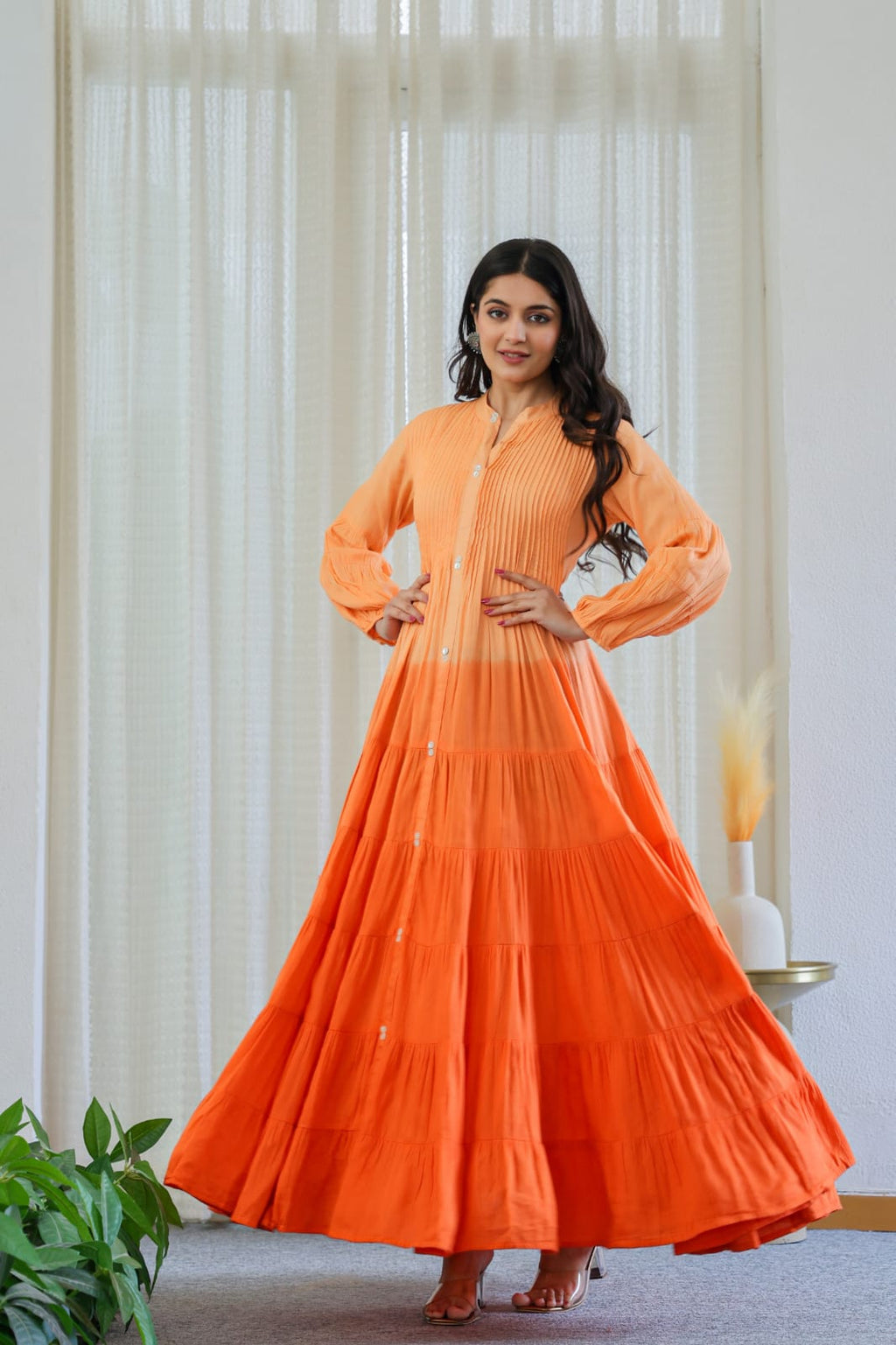 OMBRE MULMUL FLAIRED GOWN