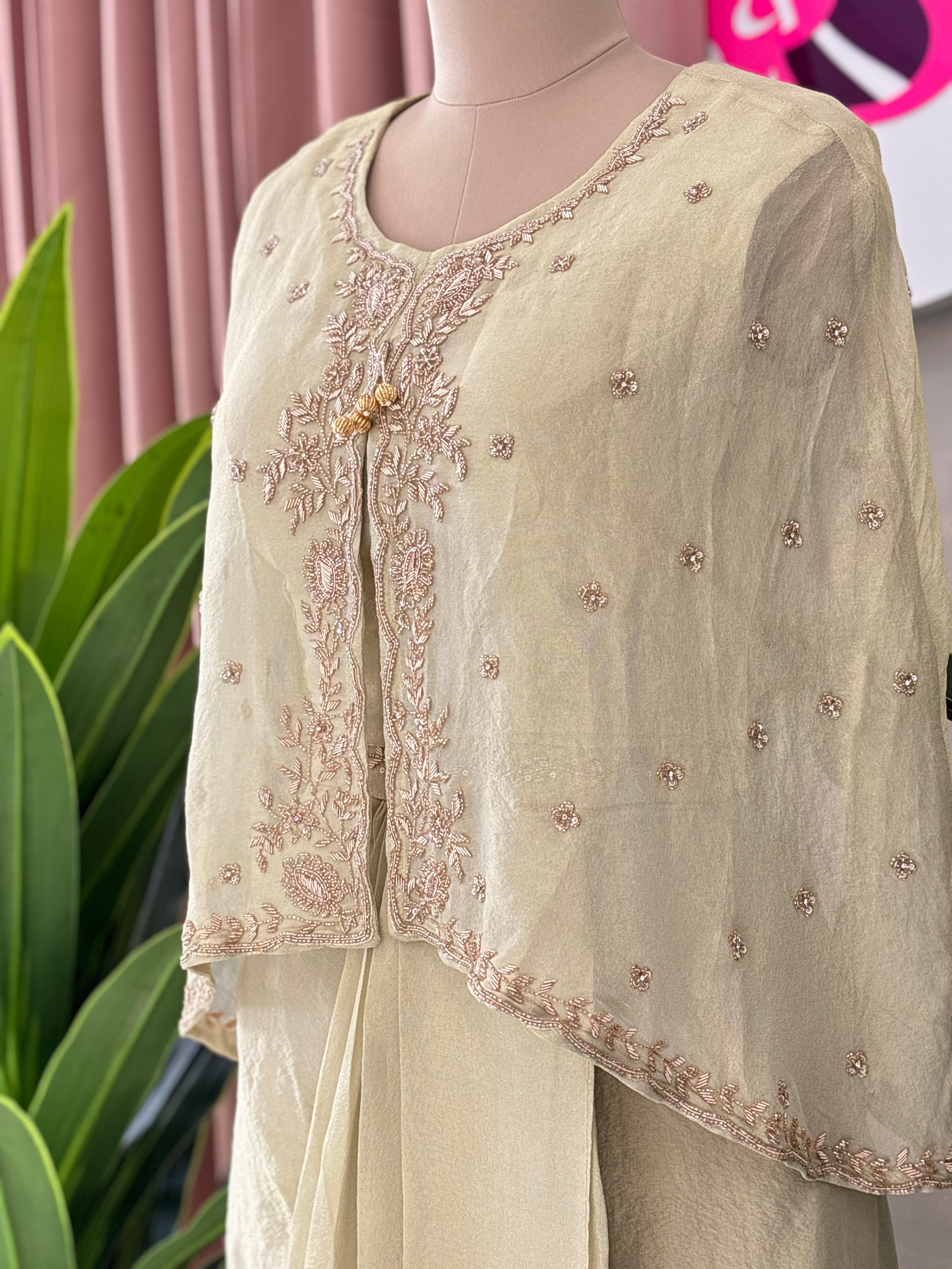 Beautiful Drape Skirt With Handwork Captop Set