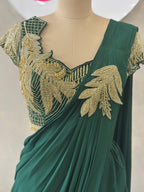 Elegant Pre-Stitched Saree in Deep Green Tone