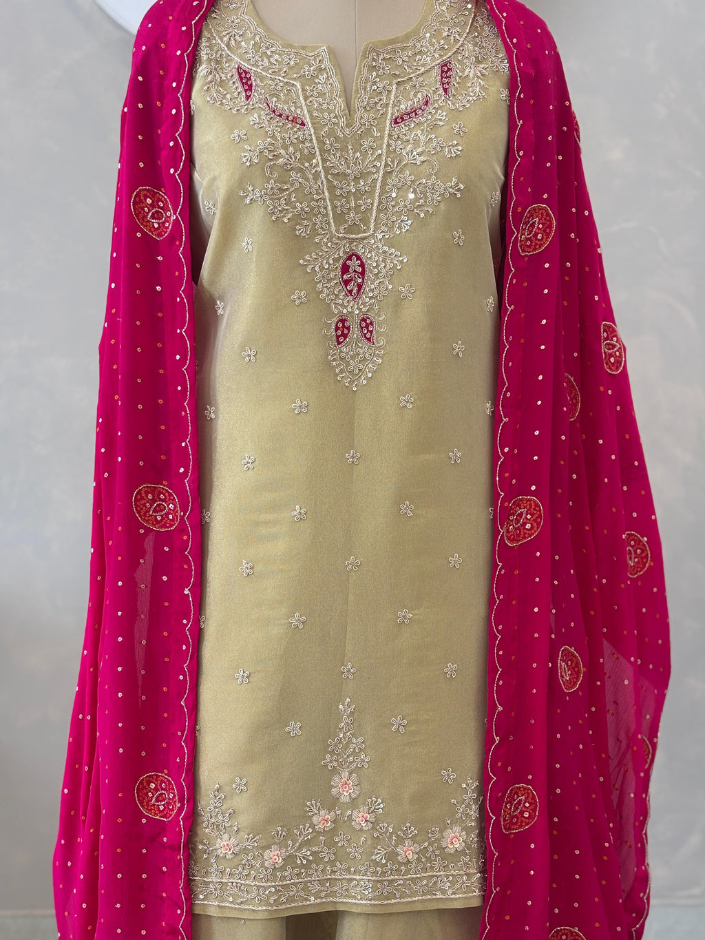 Elegant Suit with Handwork & Bandhej Dupatta