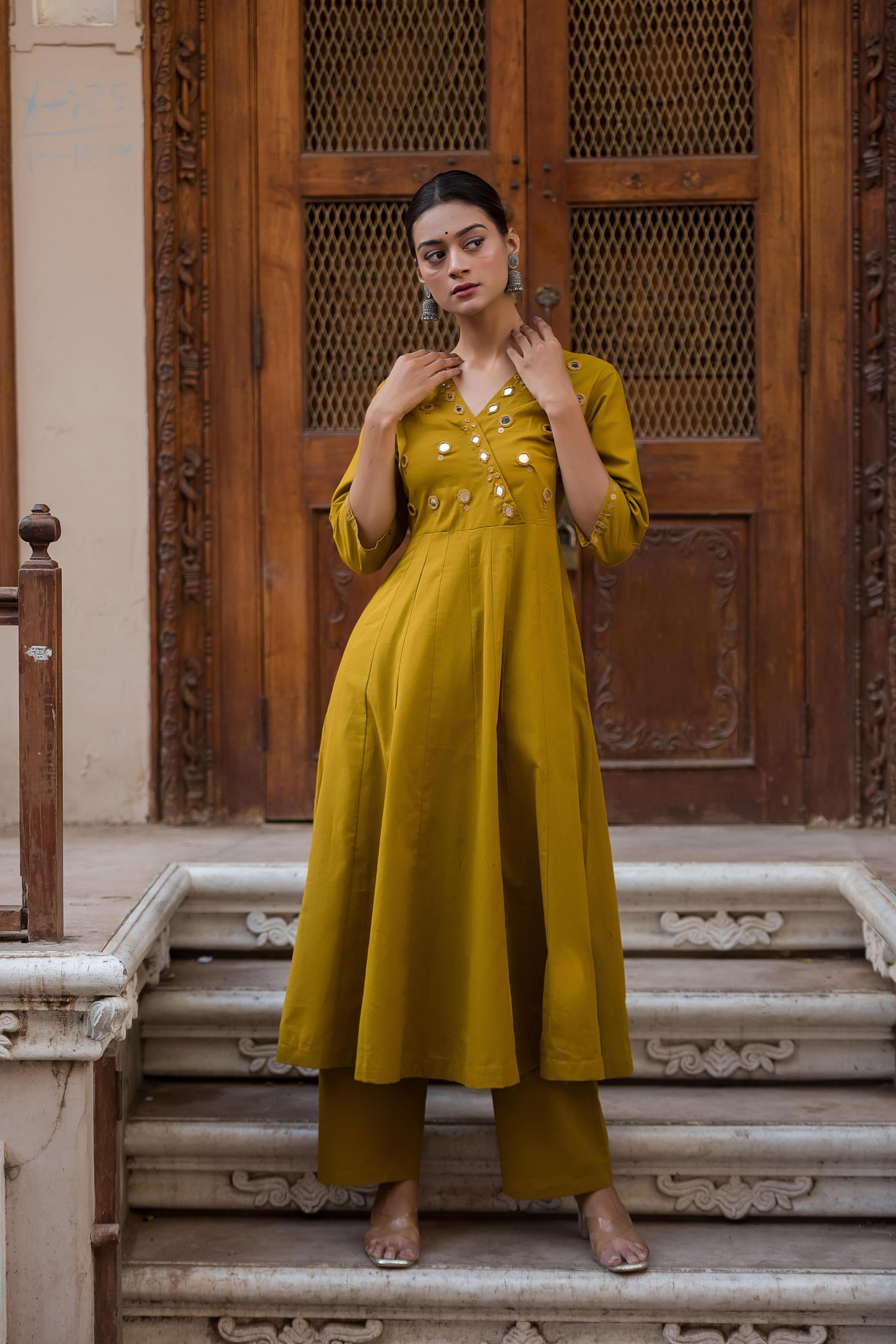 TRENDY TWO PIECE MIRROR WORK SUIT