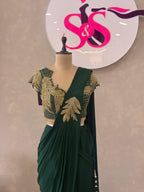 Elegant Pre-Stitched Saree in Deep Green Tone