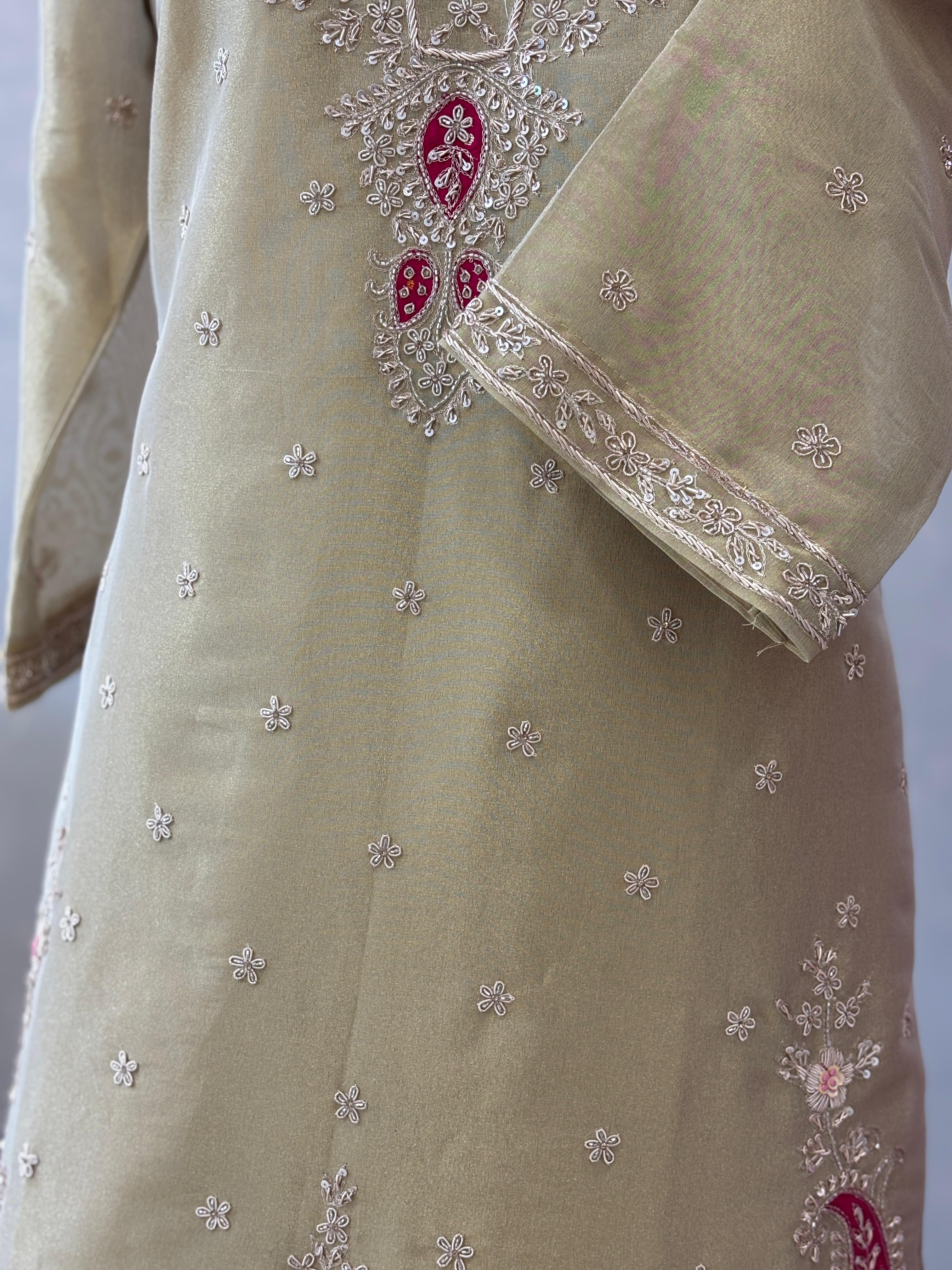 Elegant Suit with Handwork & Bandhej Dupatta