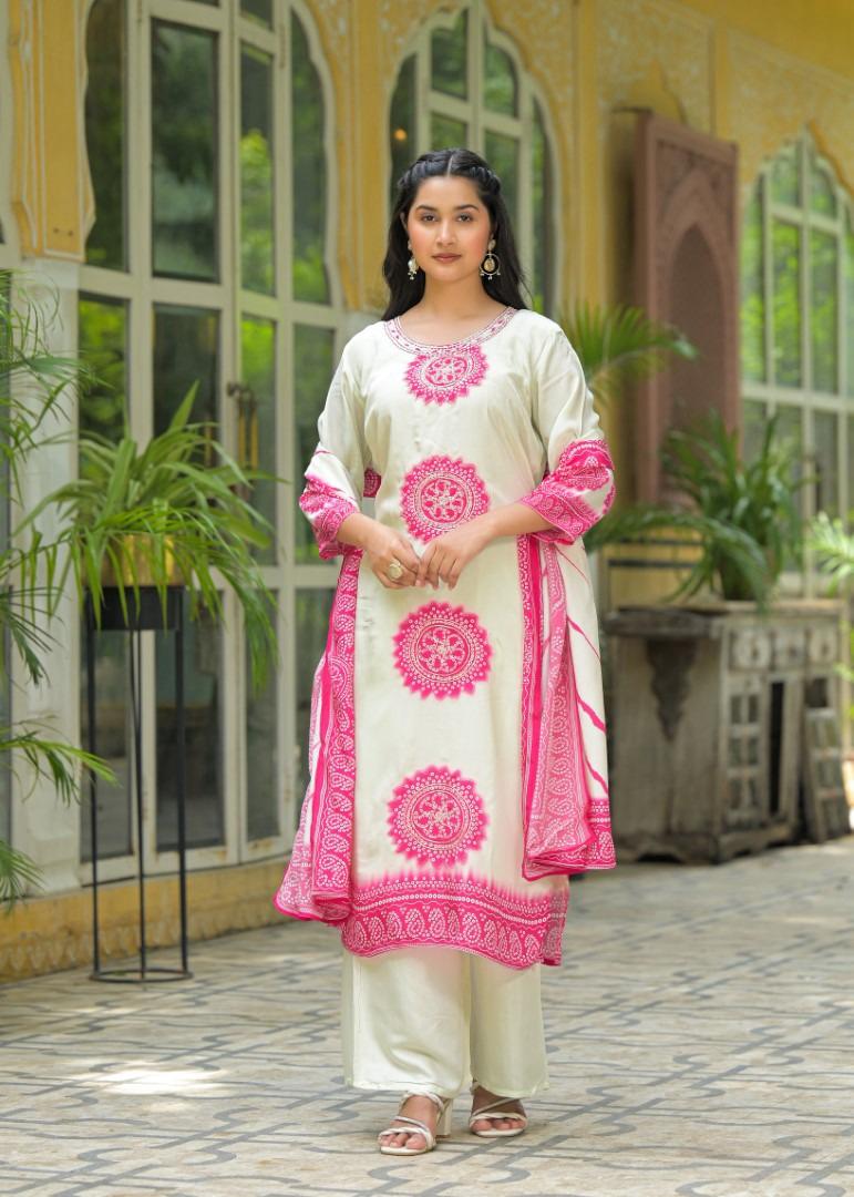 PURE CREP HANDWORK THREE PIECE SUIT
