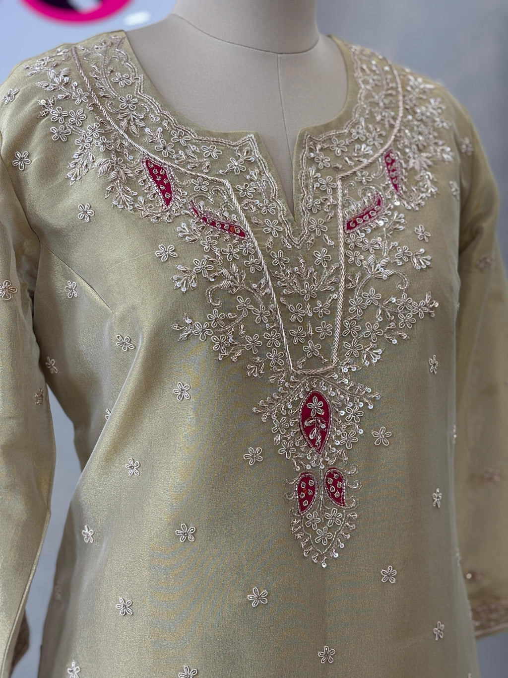 Elegant Suit with Handwork & Bandhej Dupatta