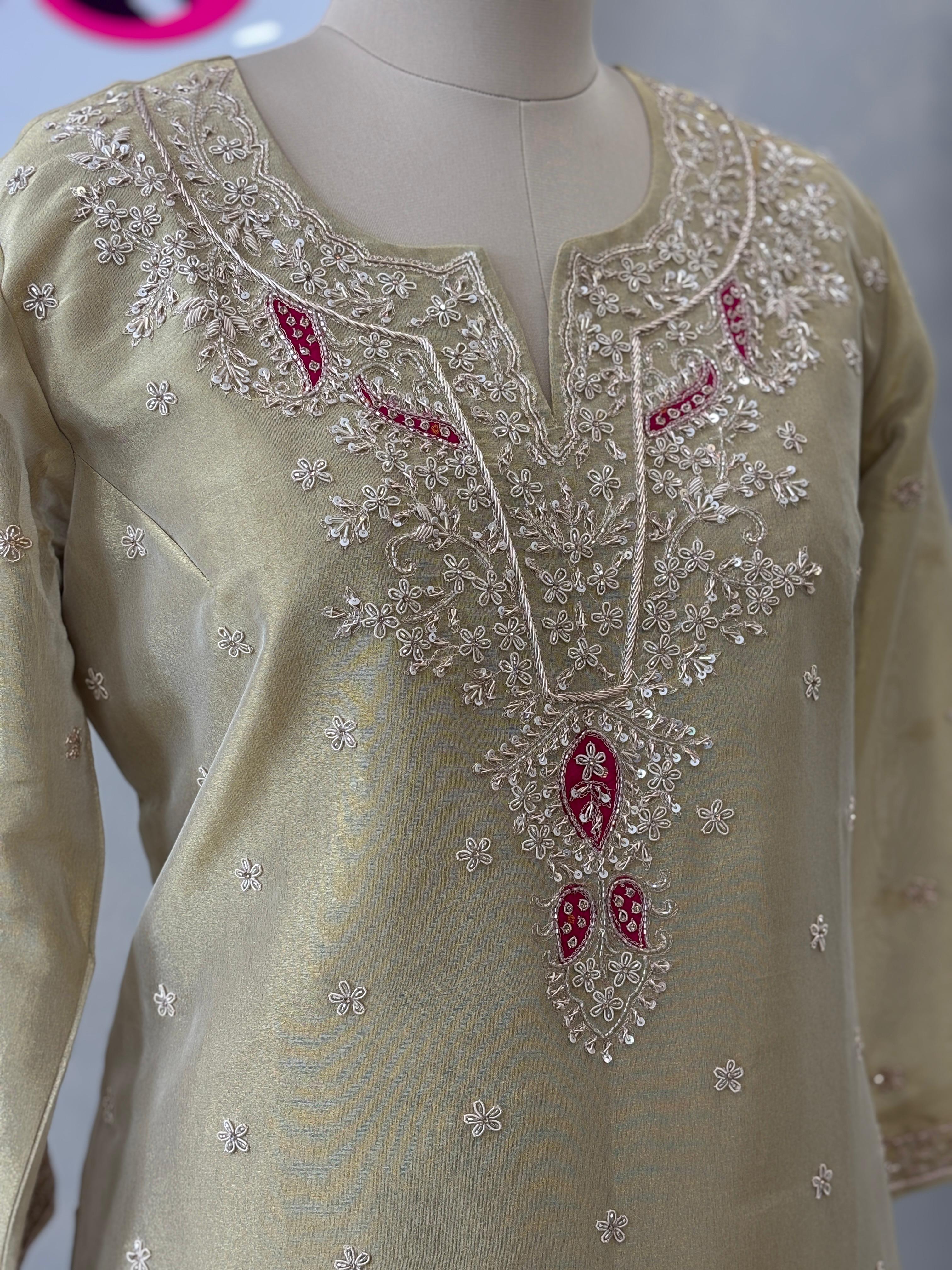Elegant Suit with Handwork & Bandhej Dupatta