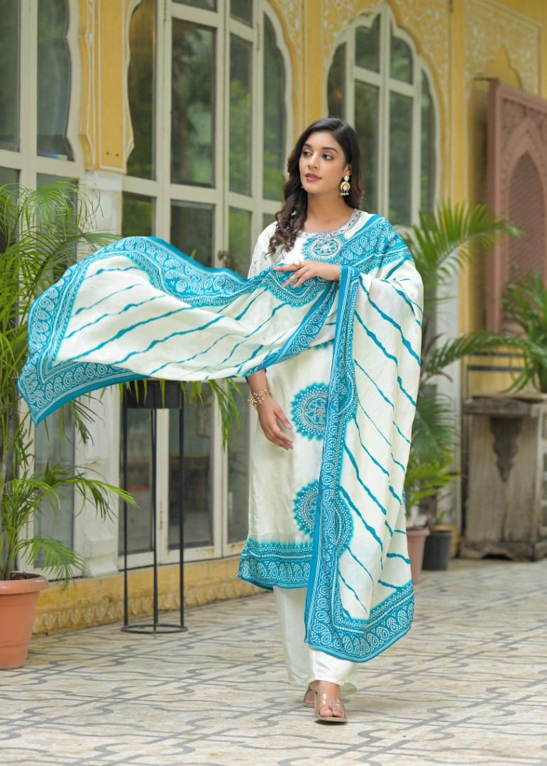 PURE CREP HANDWORK THREE PIECE SUIT