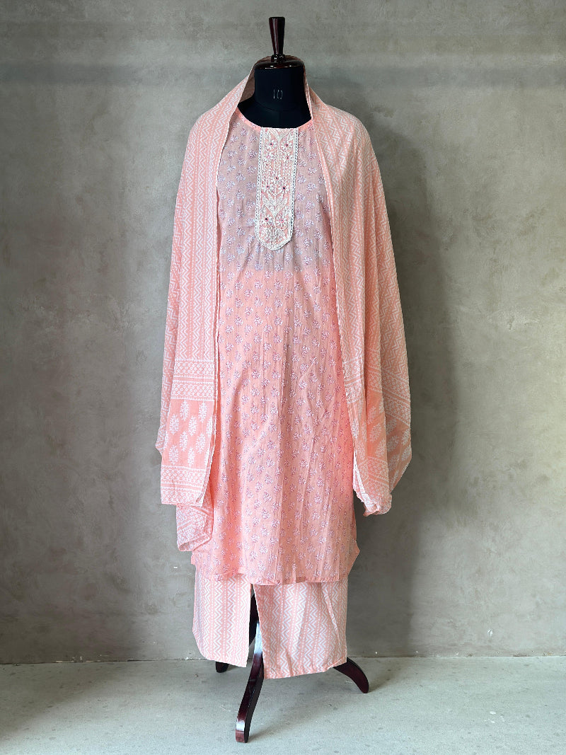 Premium Handblock Kurta Set With Dupatta