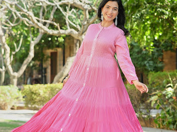 OMBRE MULMUL FLAIRED GOWN