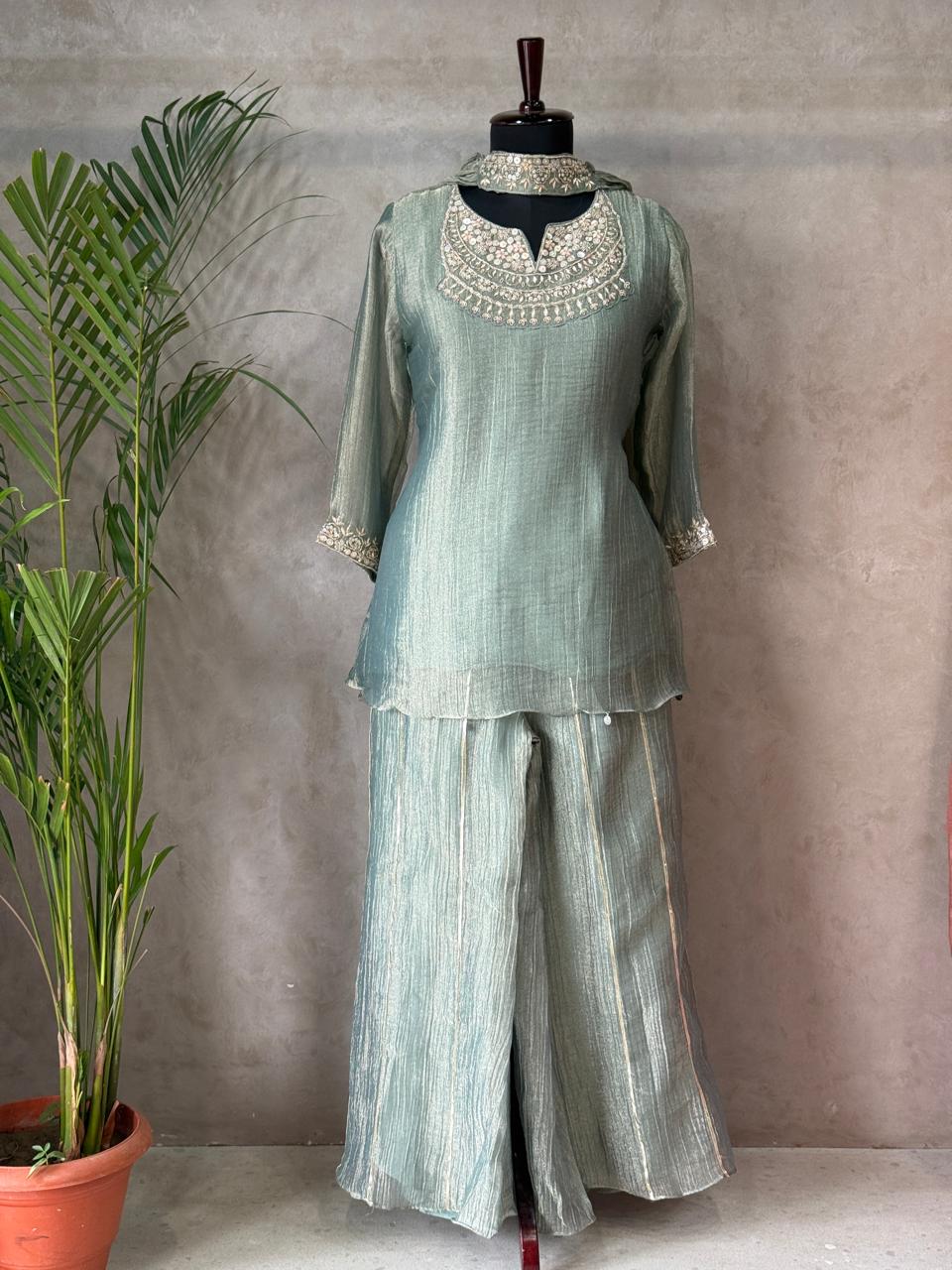 Soft Luxe Crush Tissue Palazzo Set with Dupatta