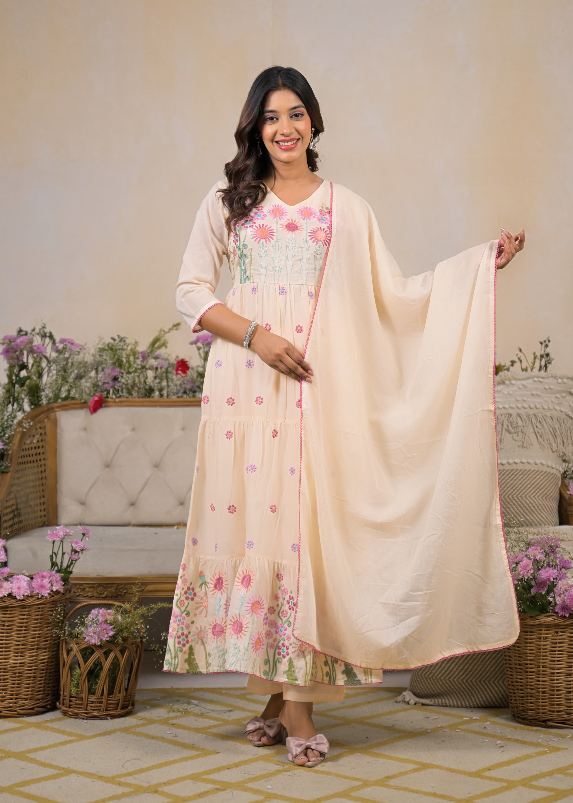 BEAUTIFUL EMBROIDERED MUL ANARKALI SUIT