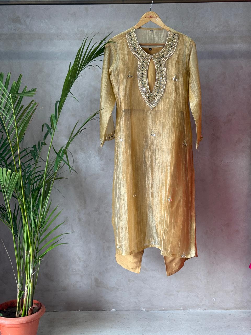 Crush Tissue Elegance Kurti Set with Original Mirror Work