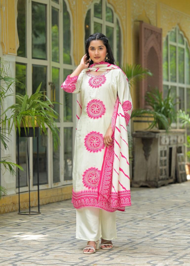 PURE CREP HANDWORK THREE PIECE SUIT
