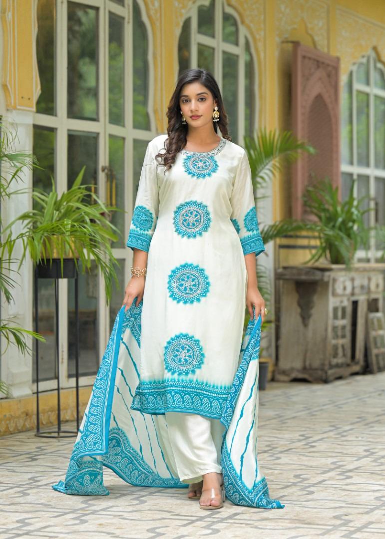 PURE CREP HANDWORK THREE PIECE SUIT