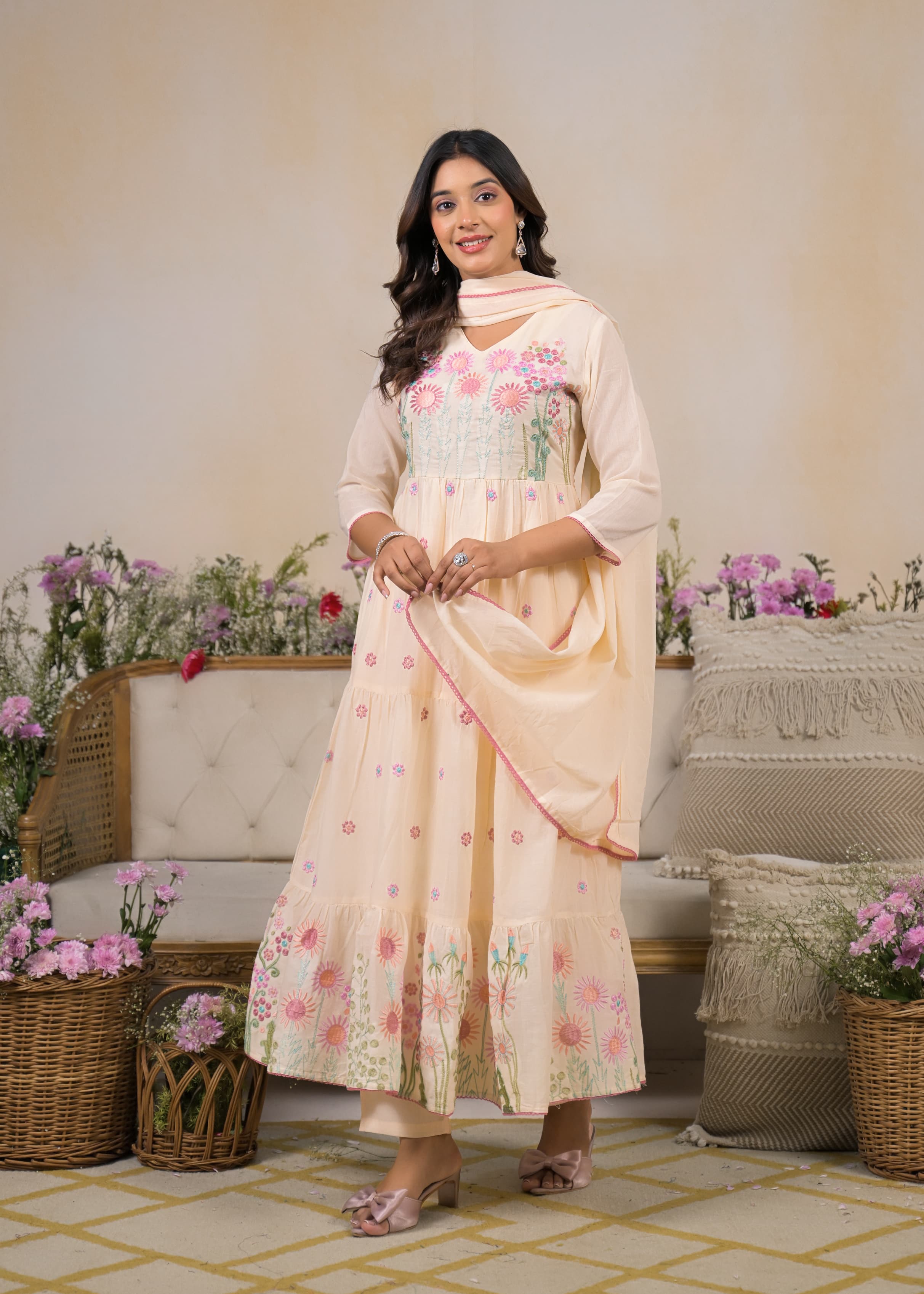 BEAUTIFUL EMBROIDERED MUL ANARKALI SUIT
