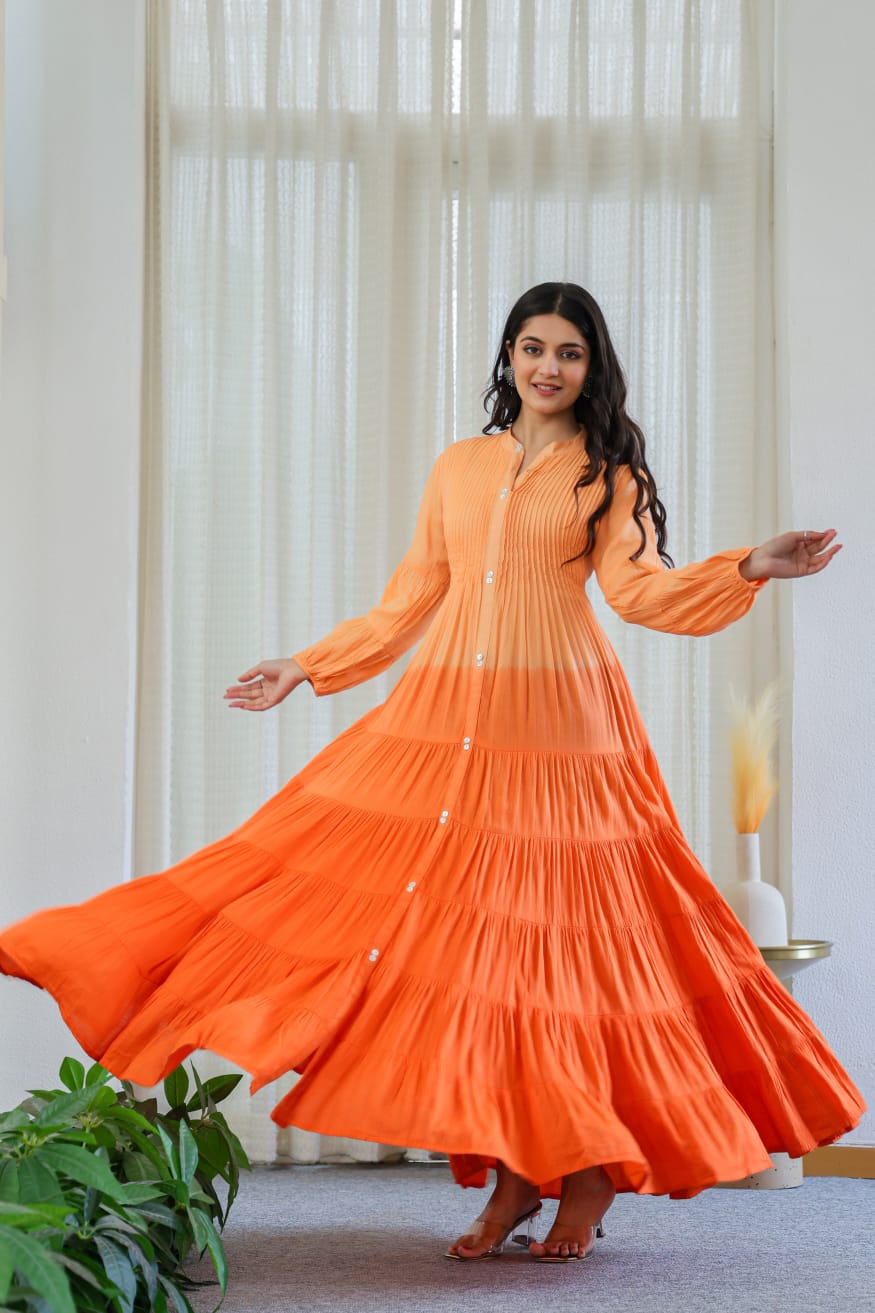 OMBRE MULMUL FLAIRED GOWN