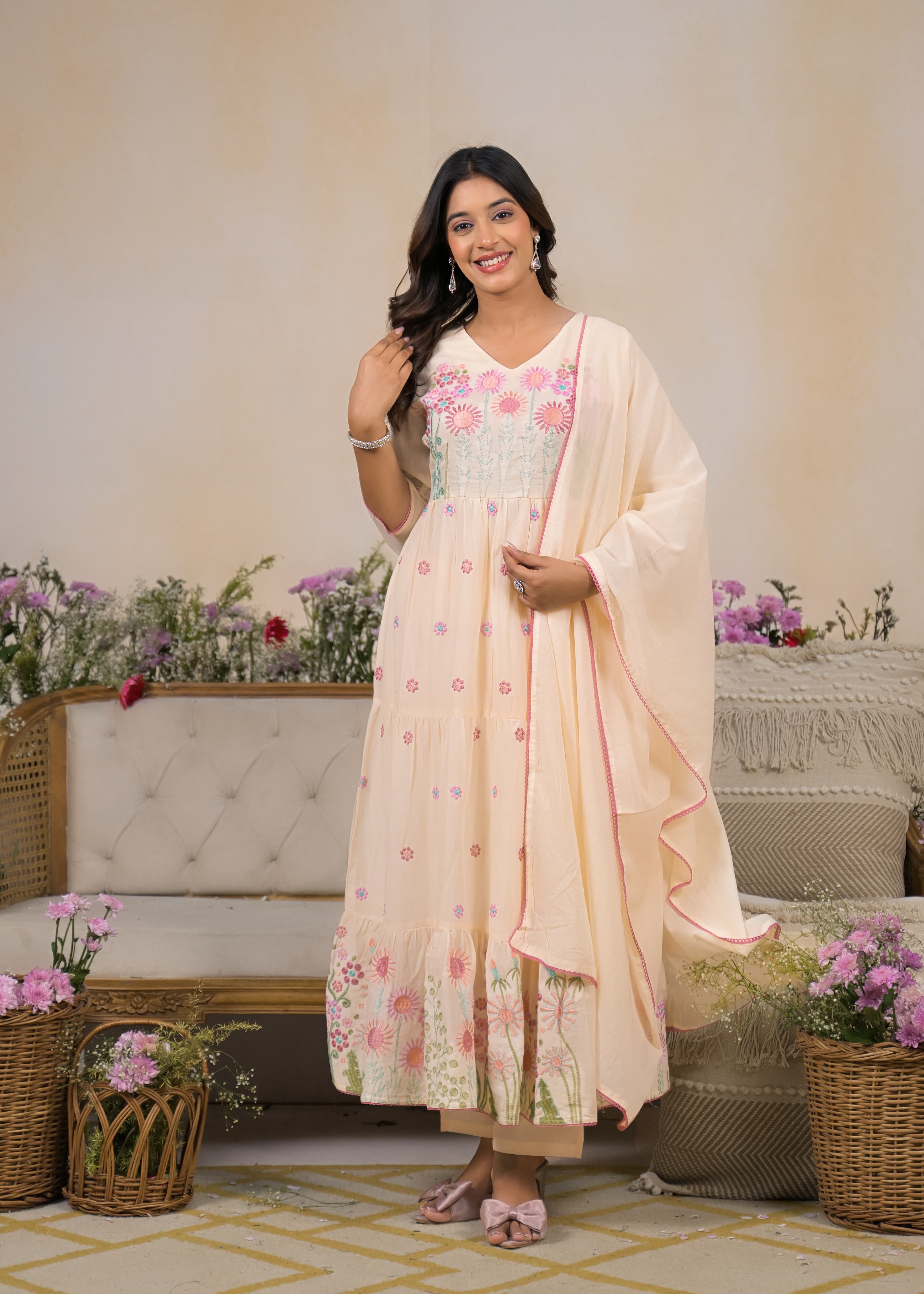 BEAUTIFUL EMBROIDERED MUL ANARKALI SUIT