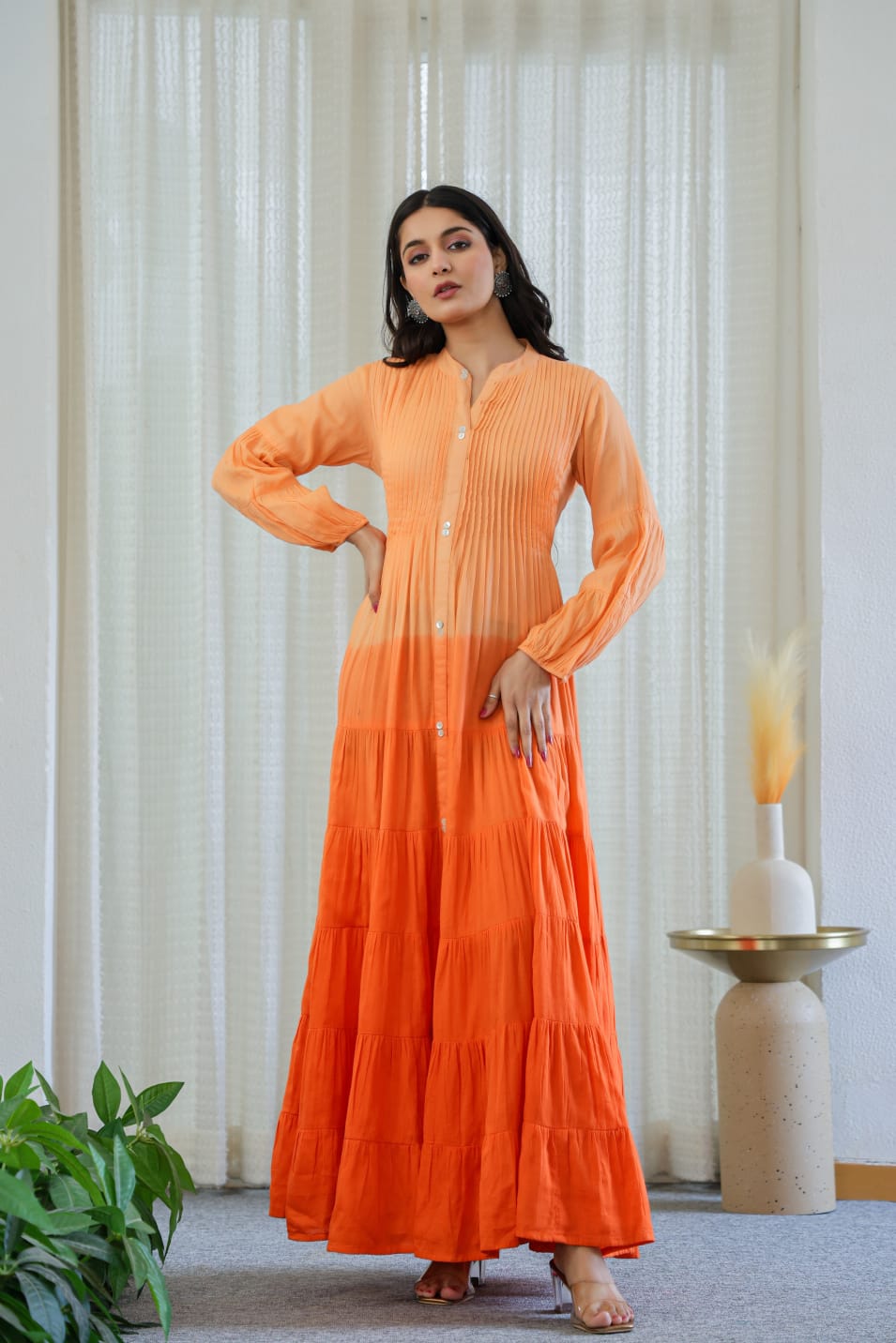 OMBRE MULMUL FLAIRED GOWN