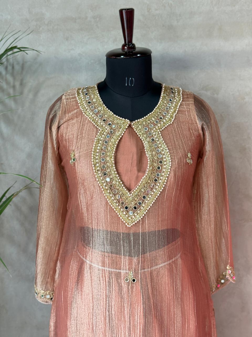 Crush Tissue Elegance Kurti Set with Original Mirror Work