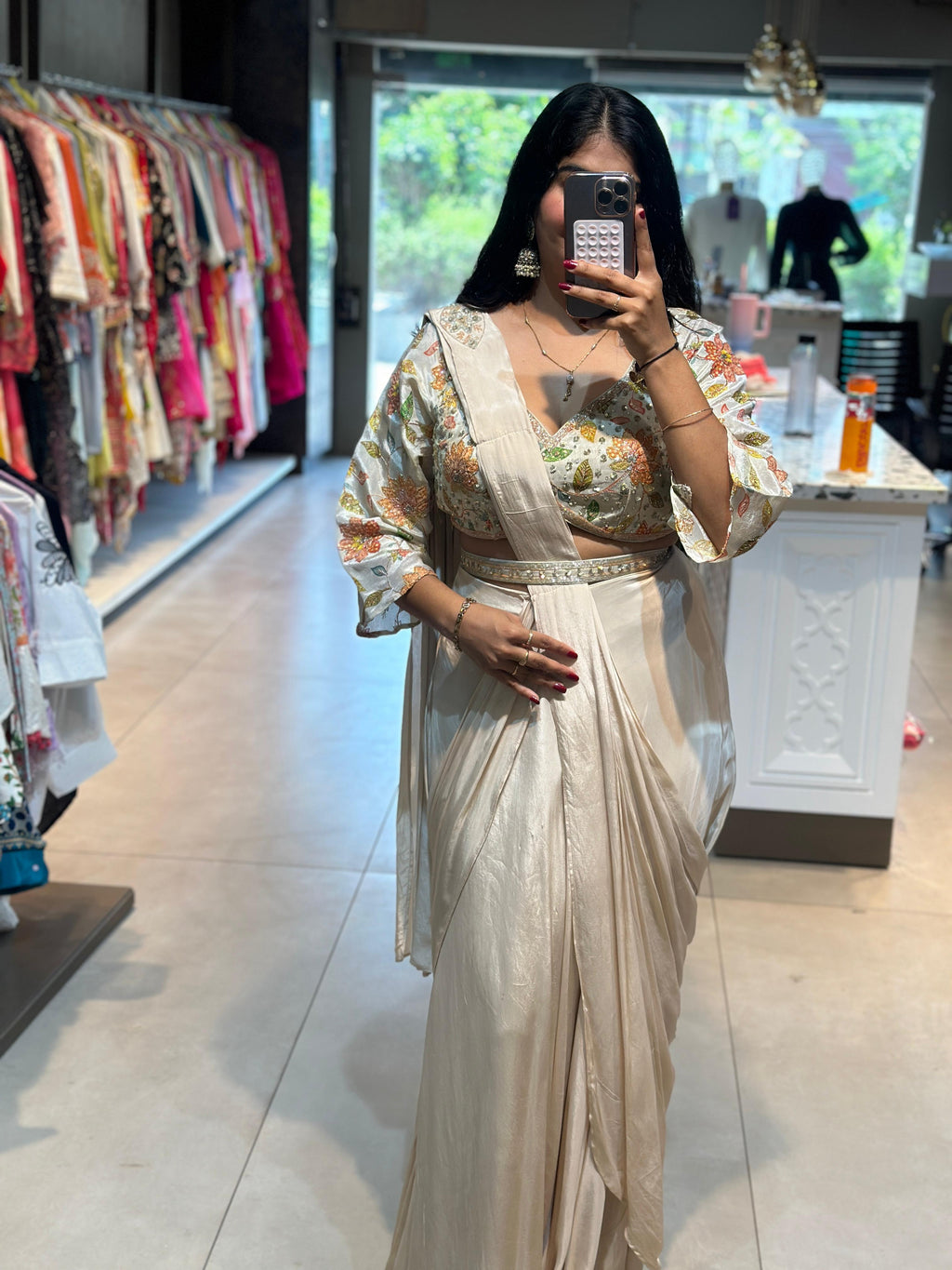 PRE-DRAPED SAREE IN HANDWORK