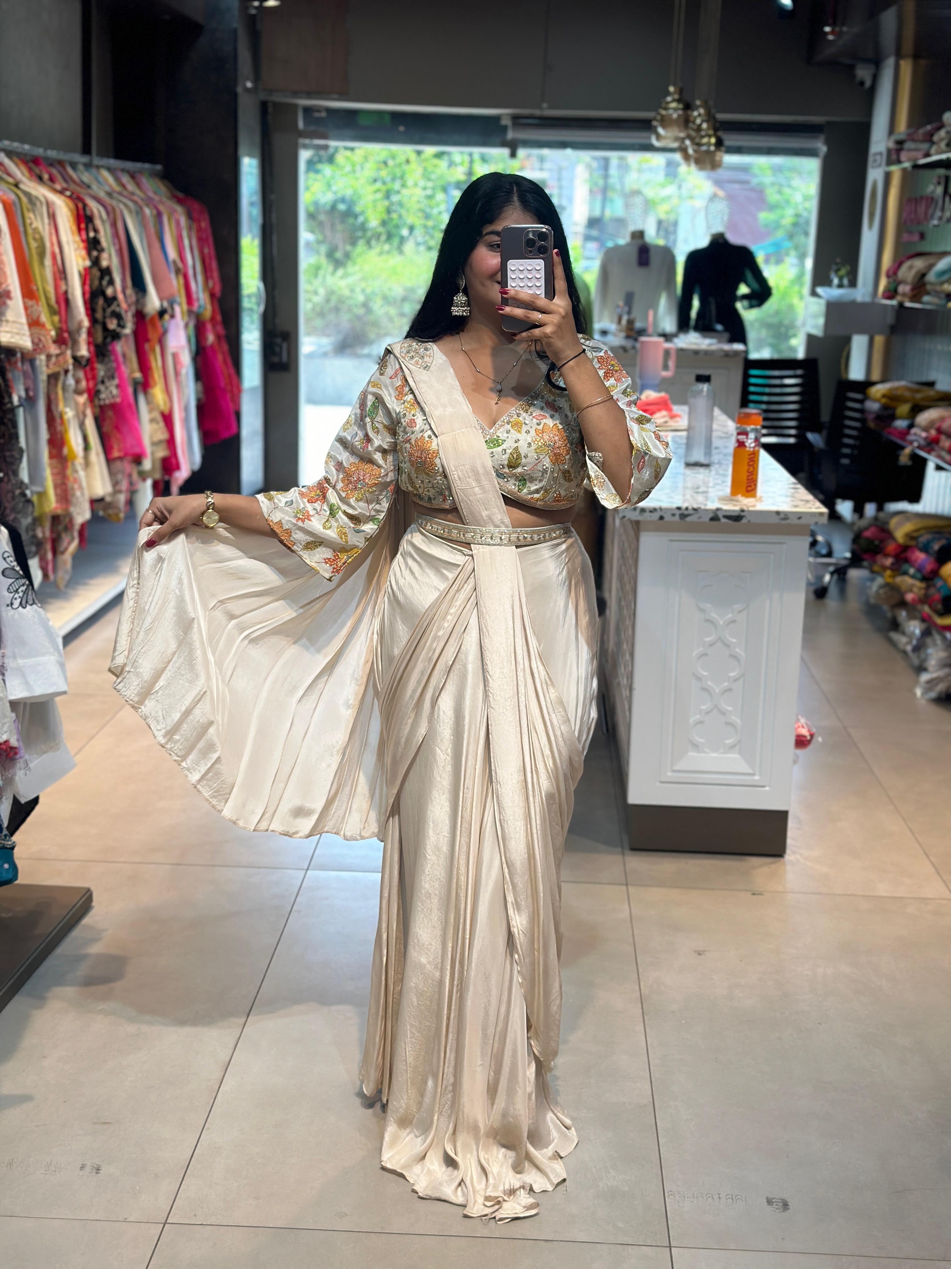 PRE-DRAPED SAREE IN HANDWORK
