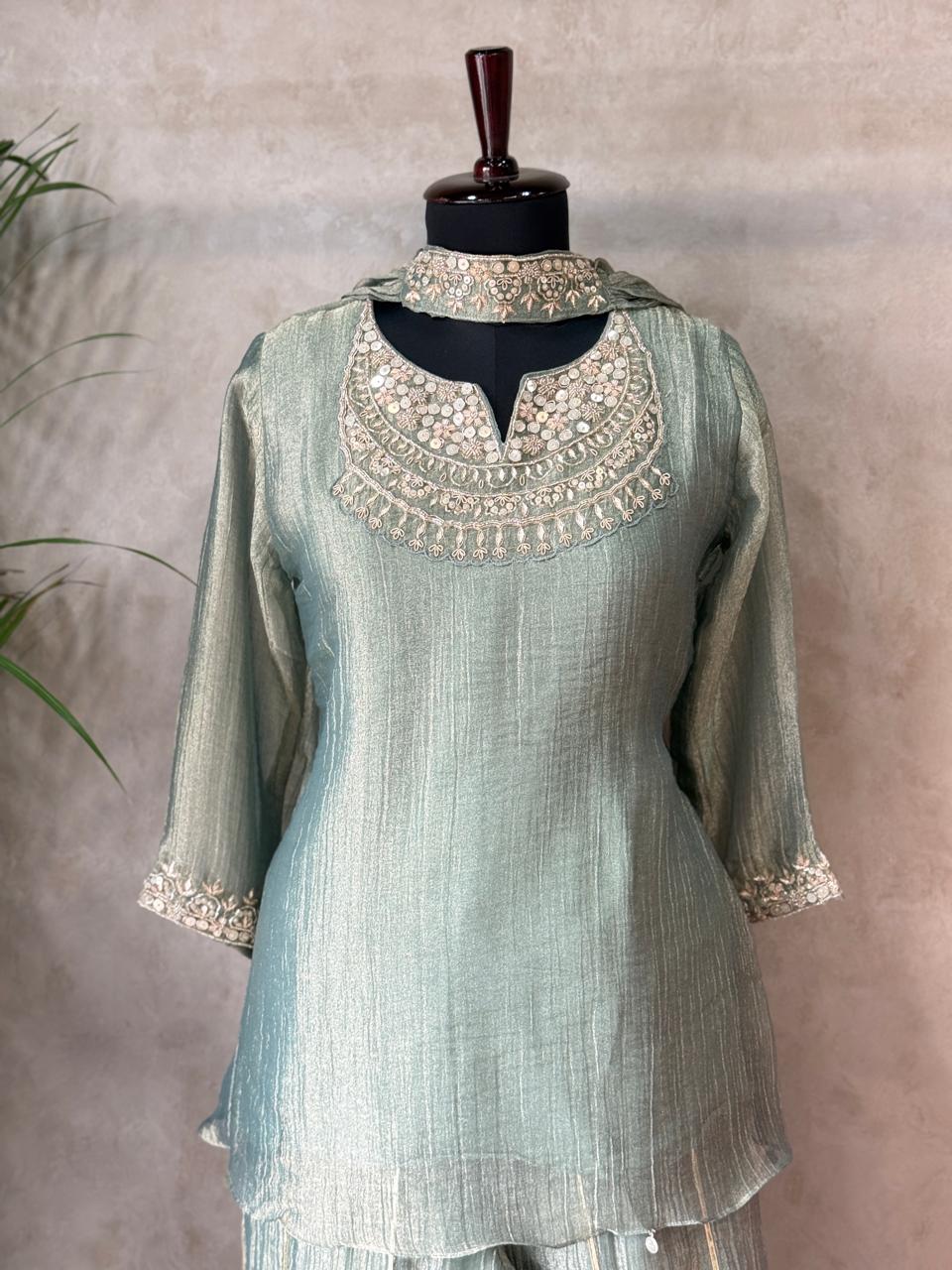 Soft Luxe Crush Tissue Palazzo Set with Dupatta