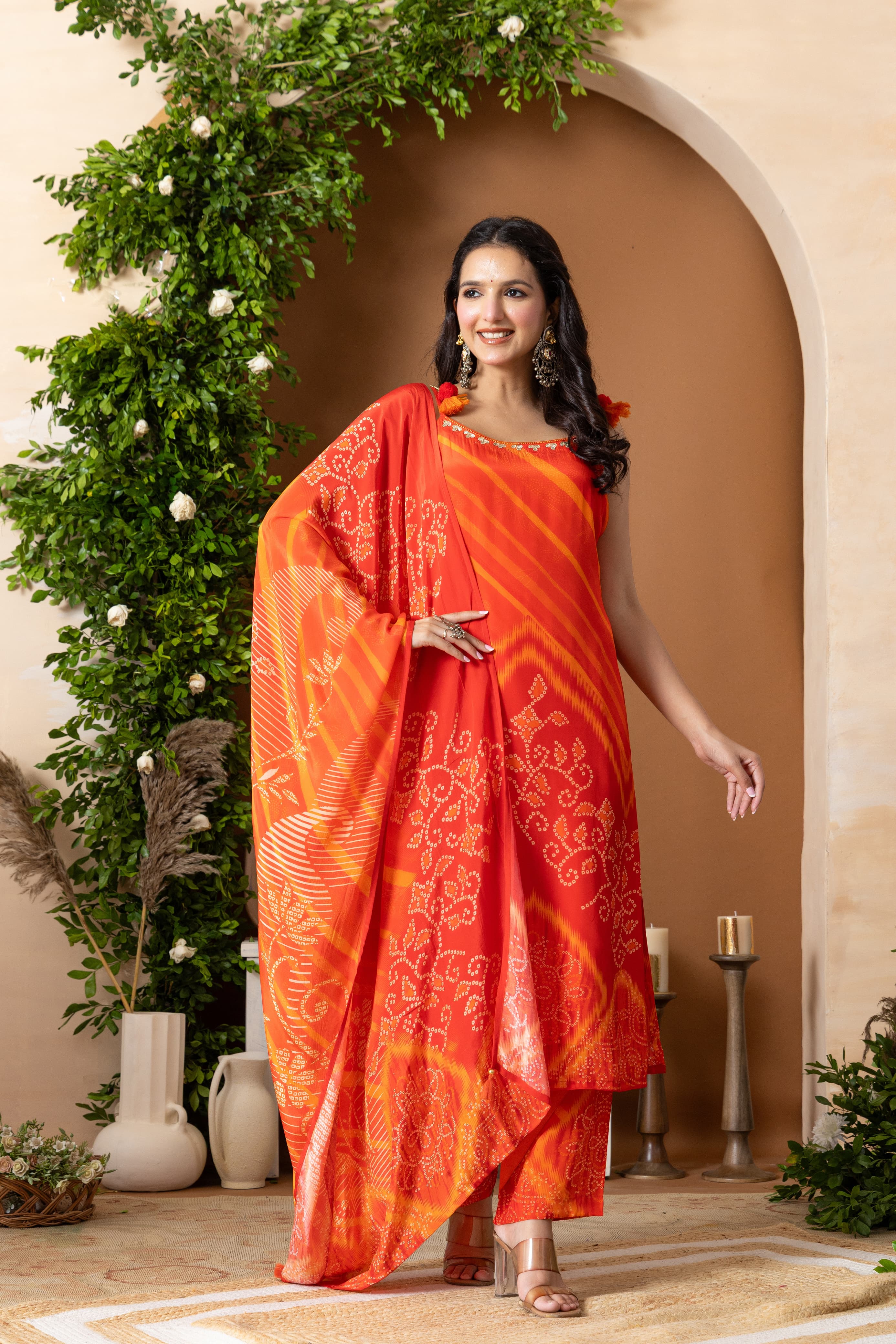 PURE CREPE BHANDEJ HANDWORK SUIT