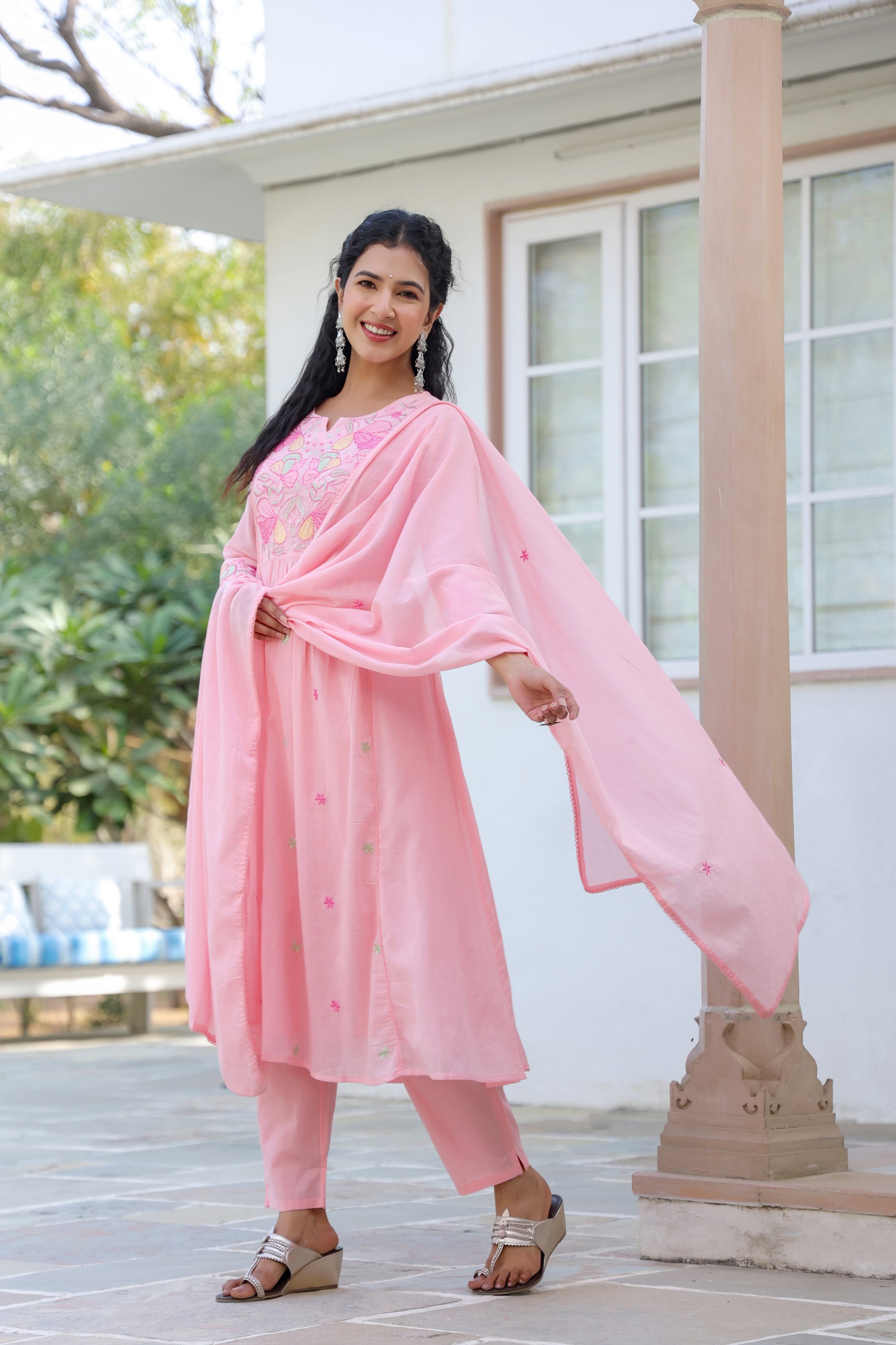 BEAUTIFUL HAND EMBROIDERED MUL COTTON SUIT SET