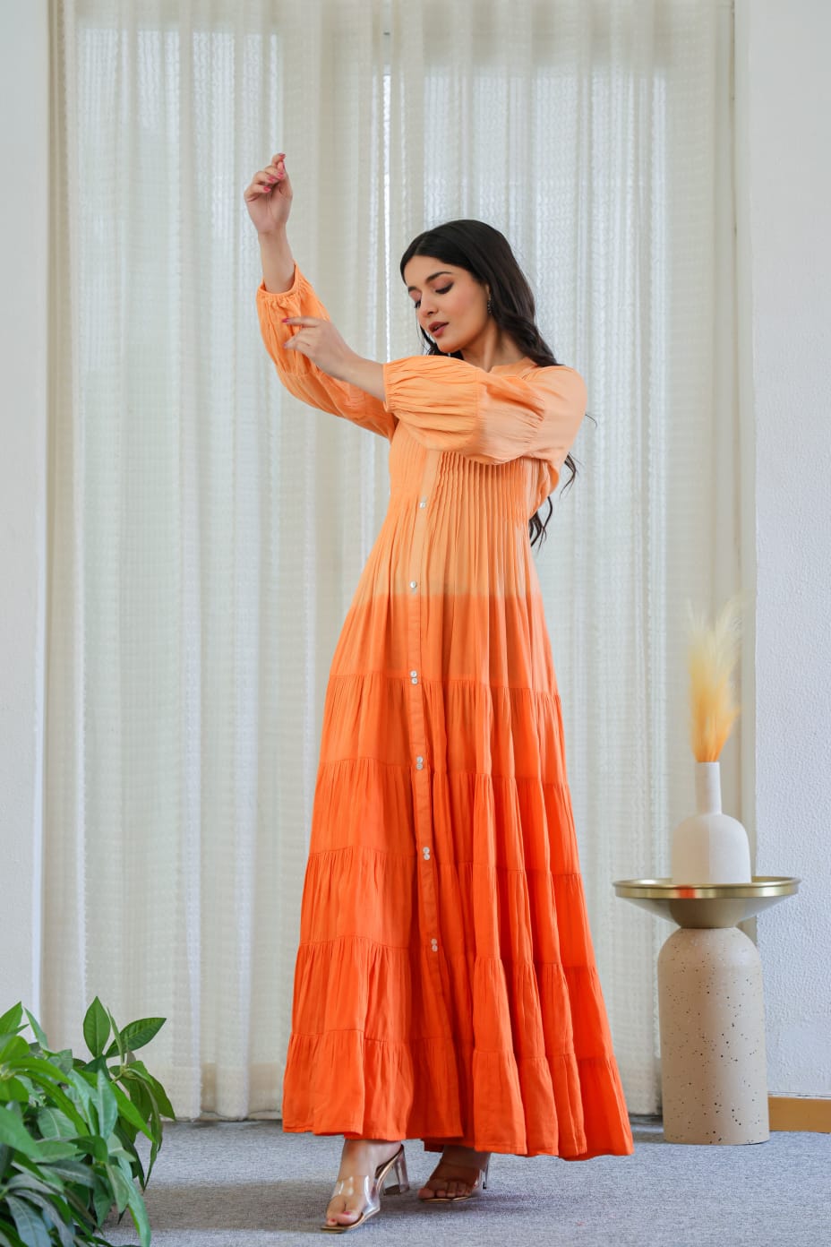 OMBRE MULMUL FLAIRED GOWN