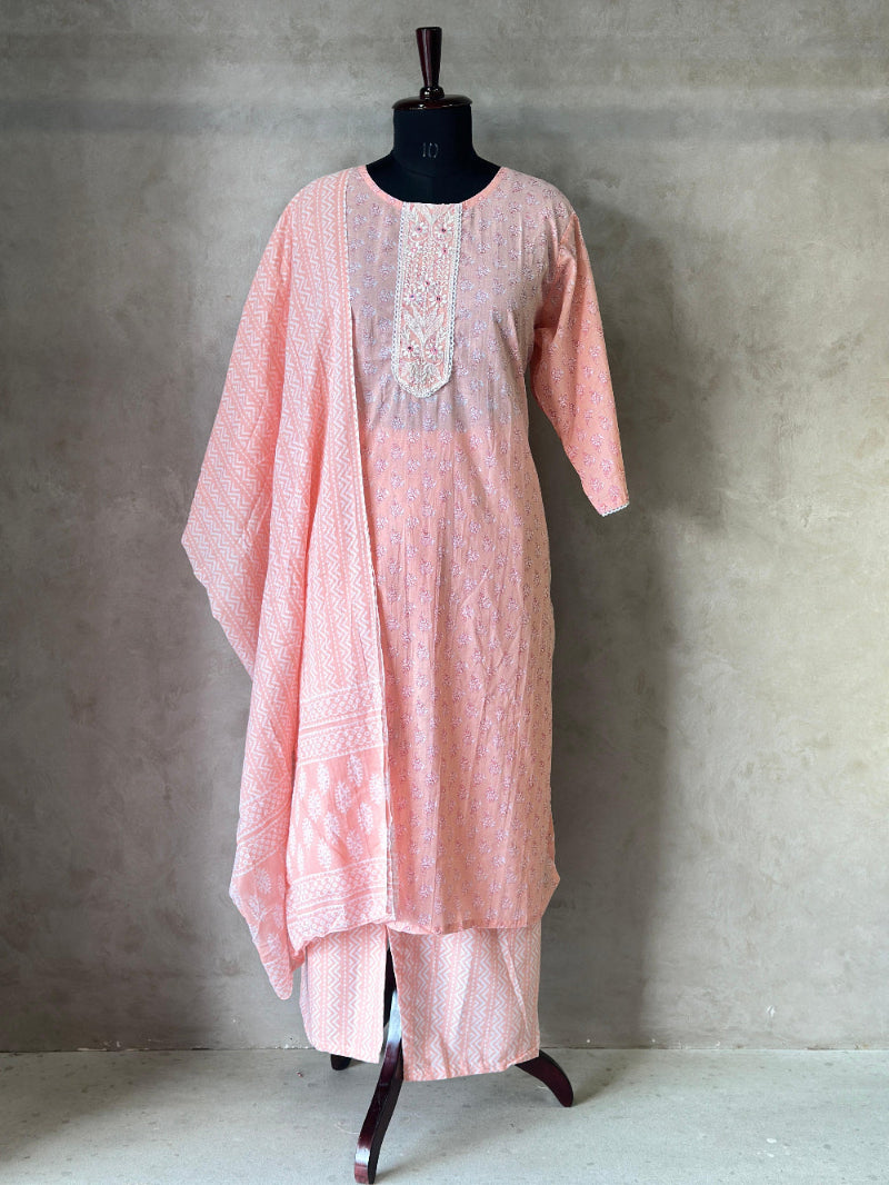 Premium Handblock Kurta Set With Dupatta