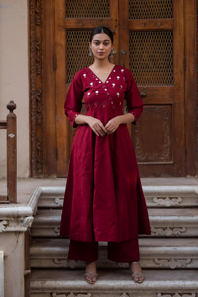 TRENDY TWO PIECE MIRROR WORK SUIT