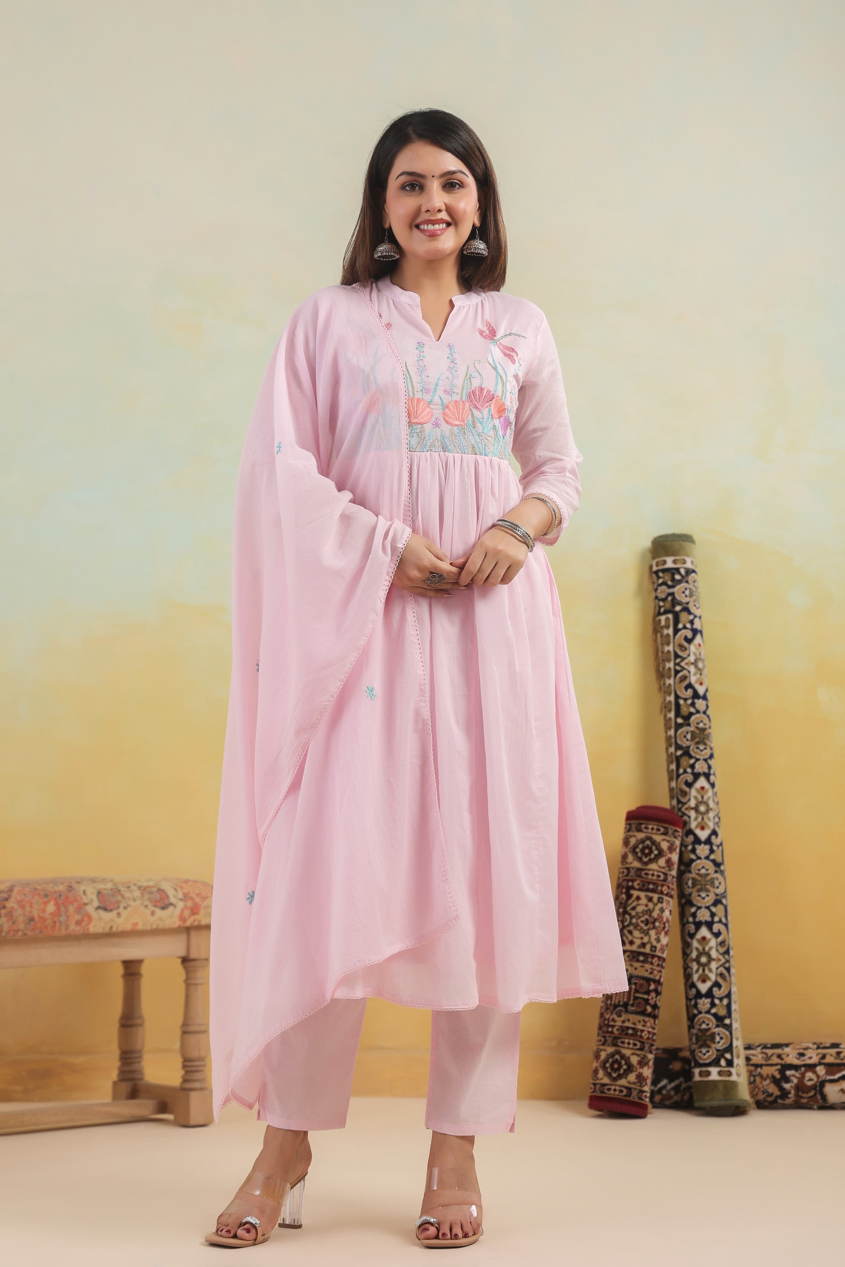BEAUTIFUL EMBROIDERED MUL COTTON SUIT SET