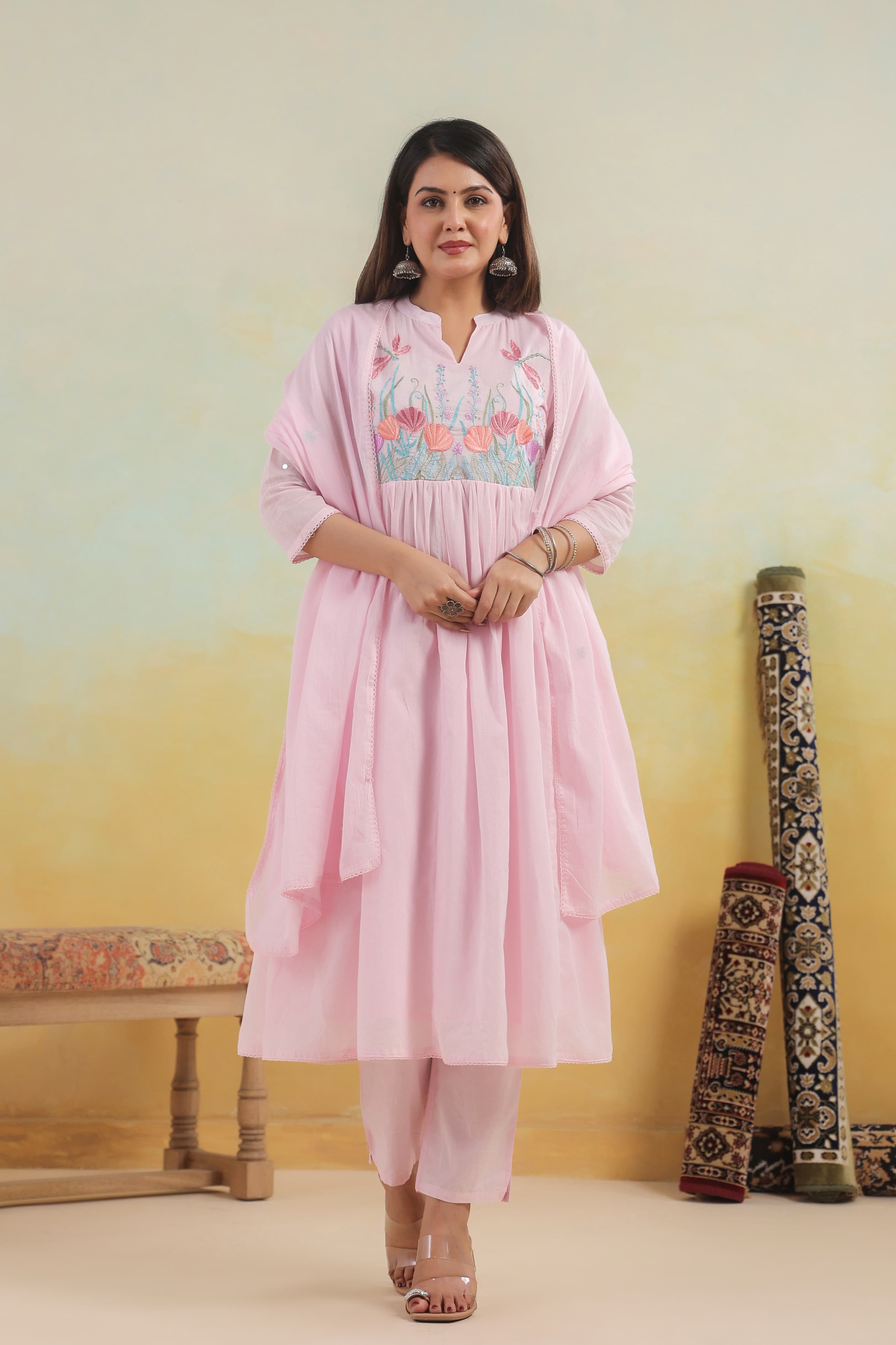 BEAUTIFUL EMBROIDERED MUL COTTON SUIT SET