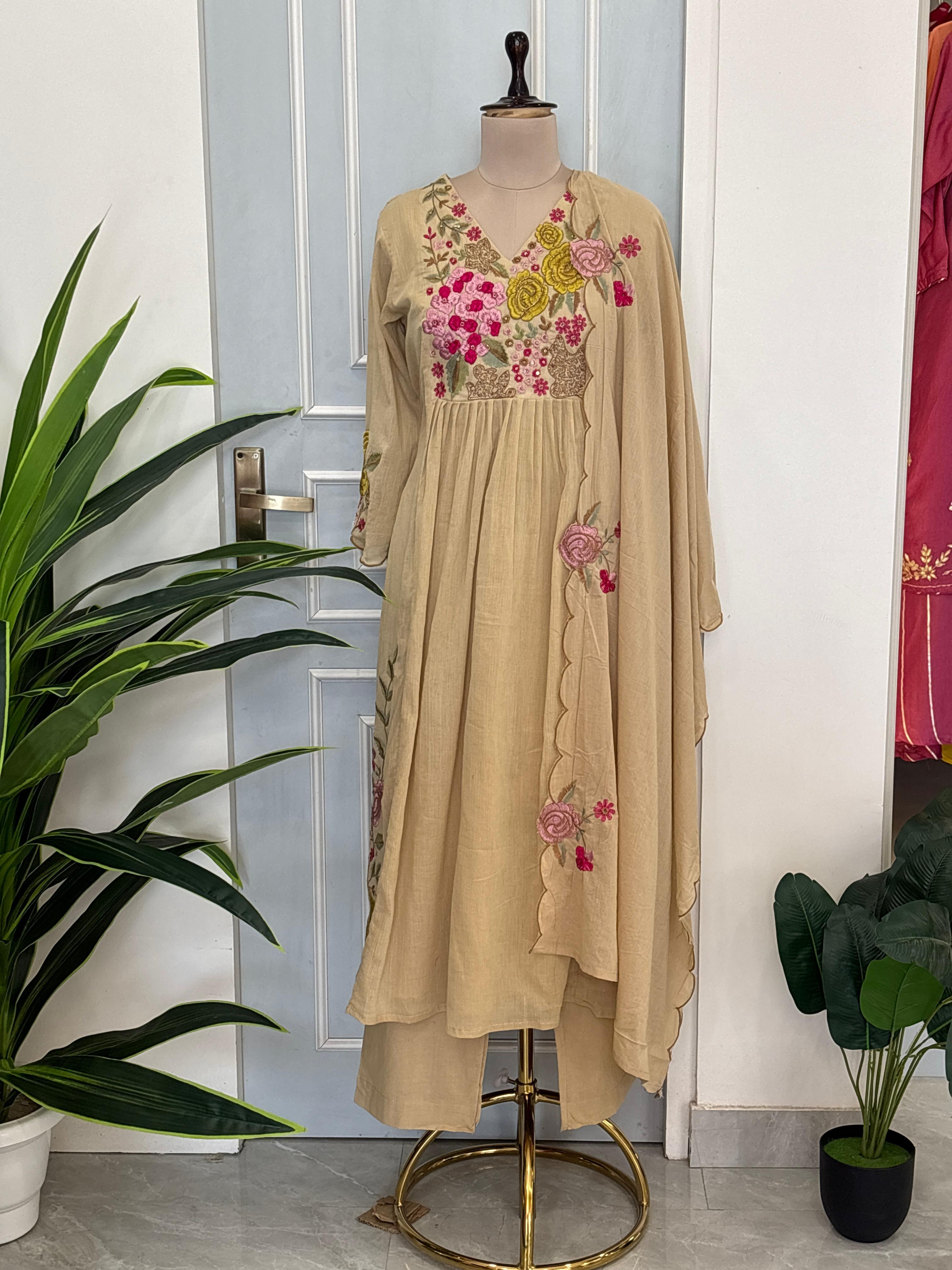 ✨Floral Embroidered Kurta Palazzo Set with Dupatta ✨