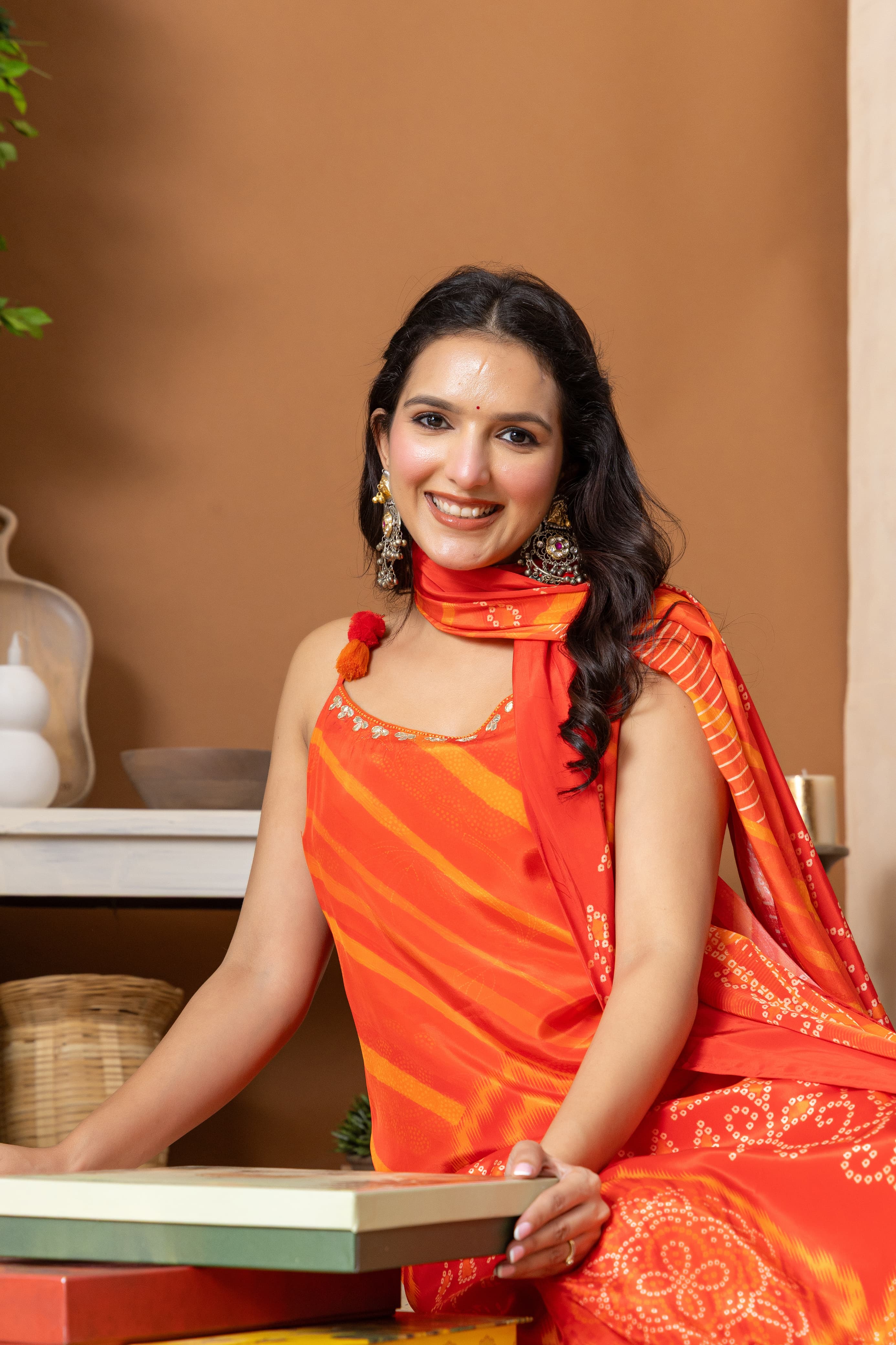 PURE CREPE BHANDEJ HANDWORK SUIT