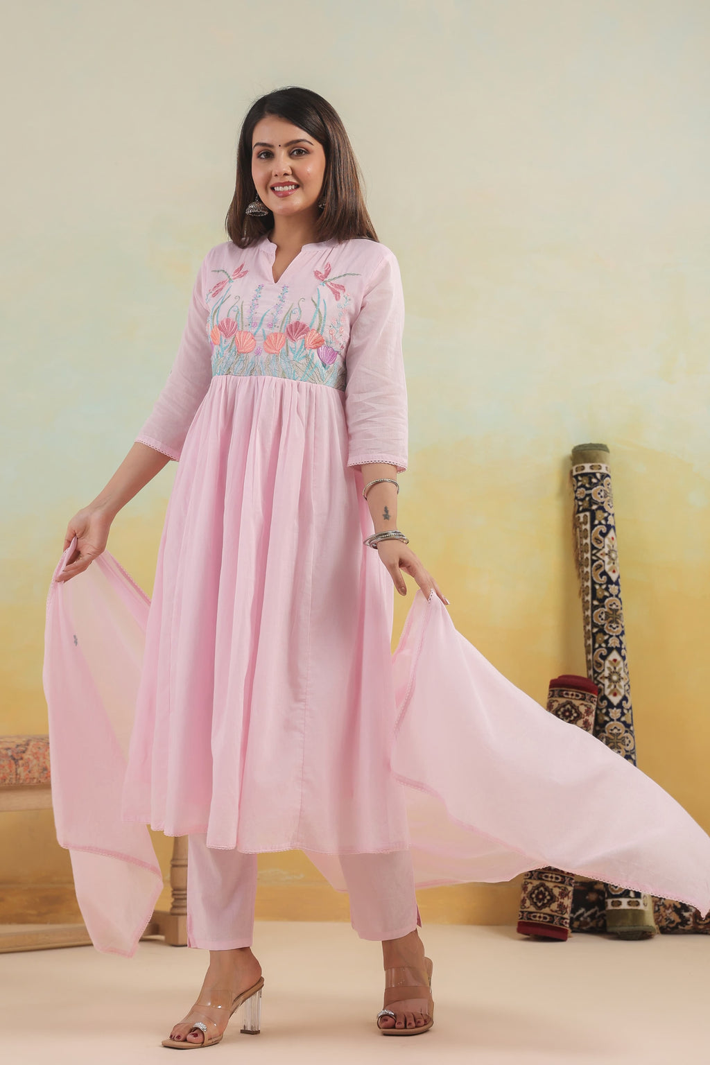 BEAUTIFUL EMBROIDERED MUL COTTON SUIT SET