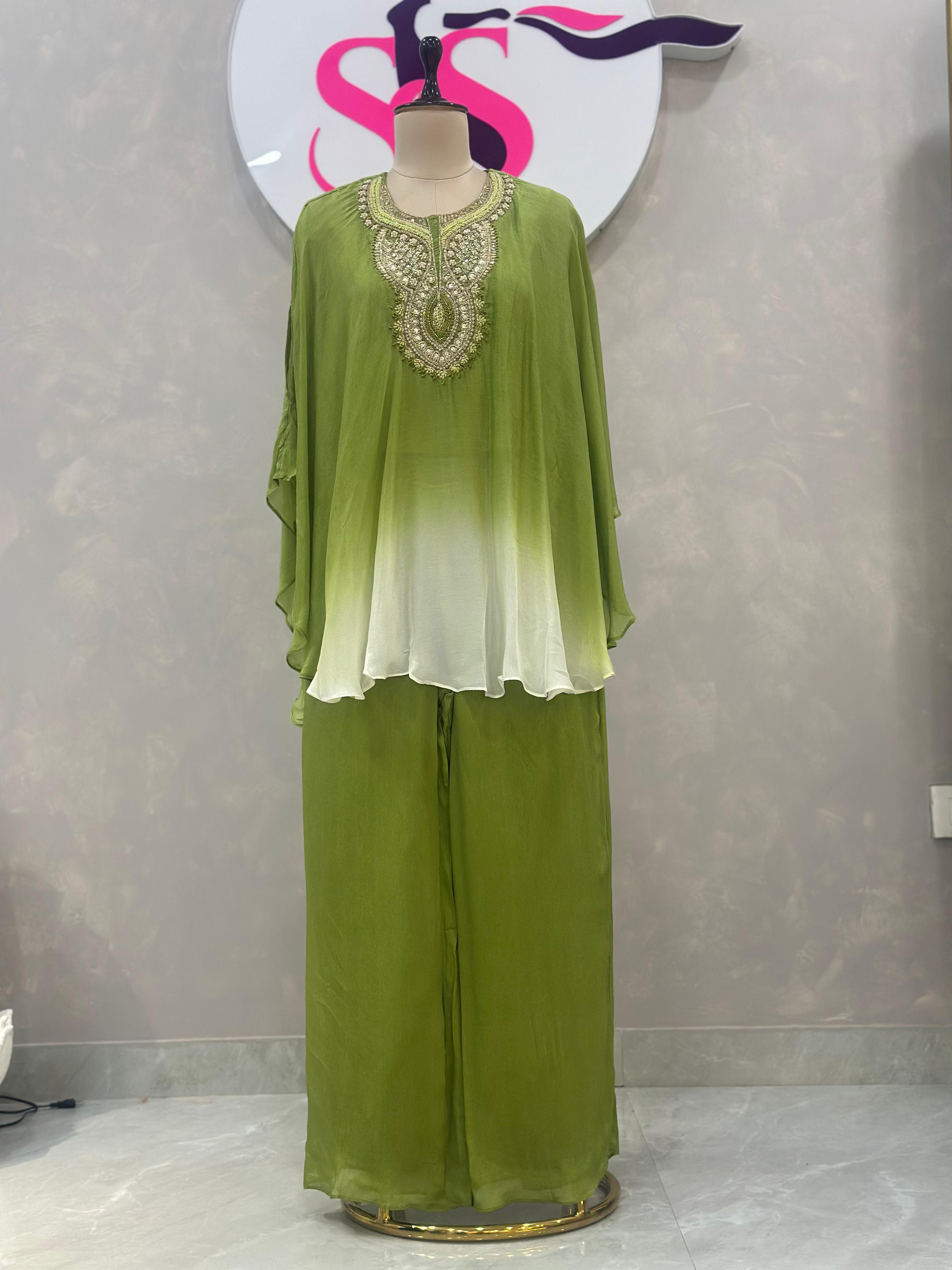 PURE CHINON CAP TOP SET IN HANDWORK
