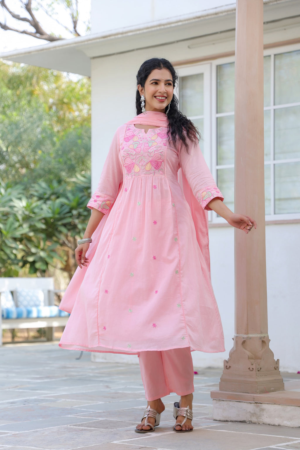 BEAUTIFUL HAND EMBROIDERED MUL COTTON SUIT SET