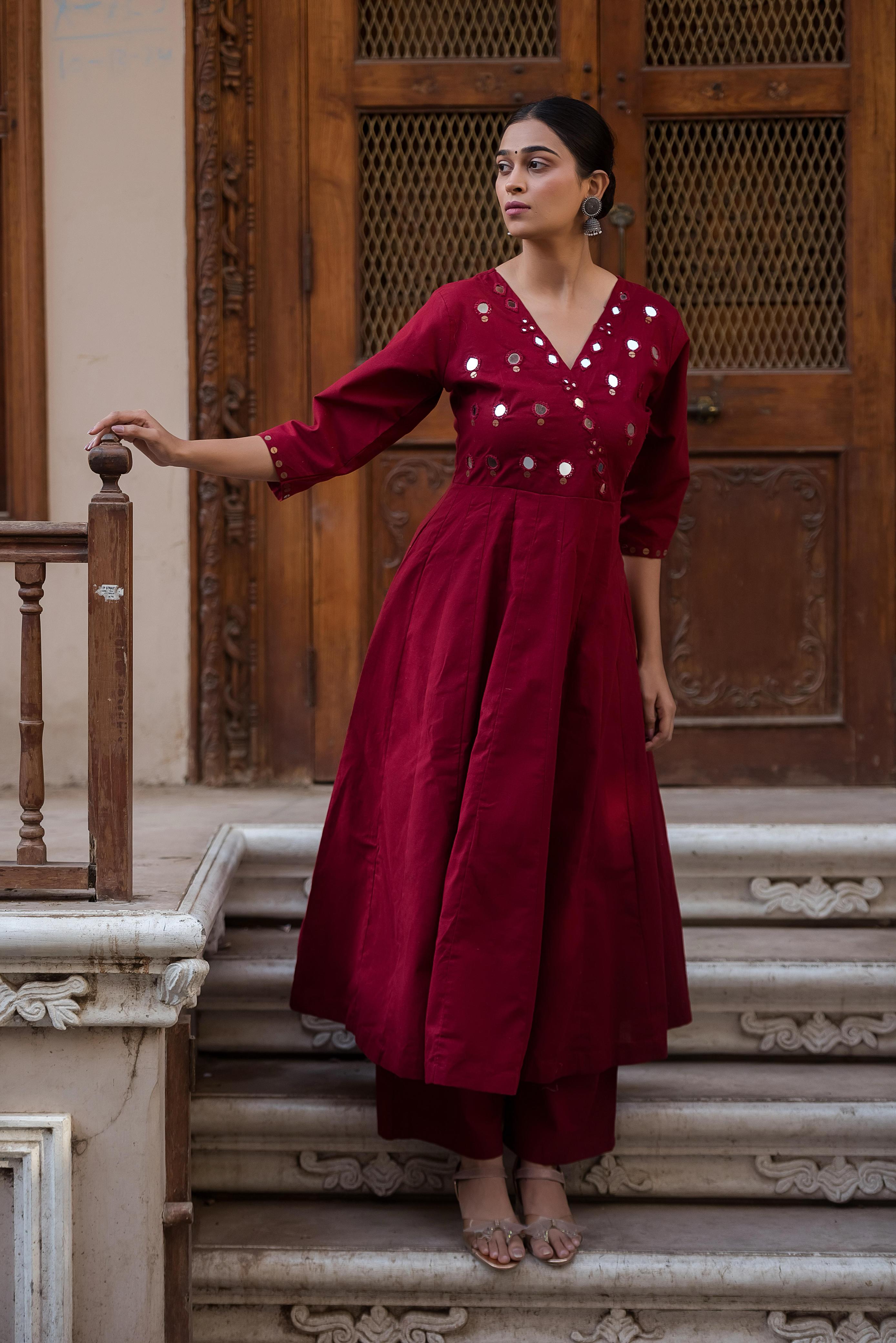 TRENDY TWO PIECE MIRROR WORK SUIT