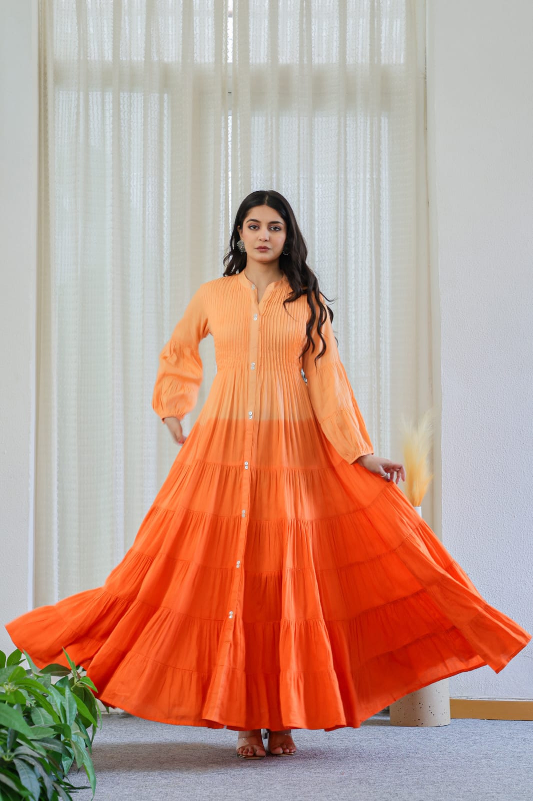 OMBRE MULMUL FLAIRED GOWN