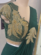 Elegant Pre-Stitched Saree in Deep Green Tone